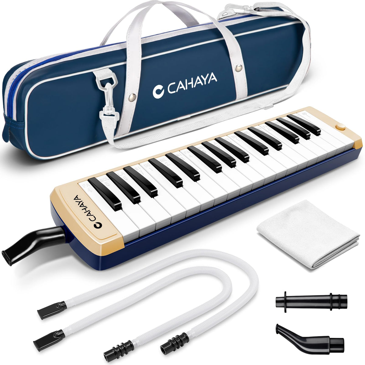 CAHAYA Melodica Instrument 32 Keys: Double Tubes Mouthpiece Air Piano Keyboard Musical Instrument Gift with Carrying Bag Beige B