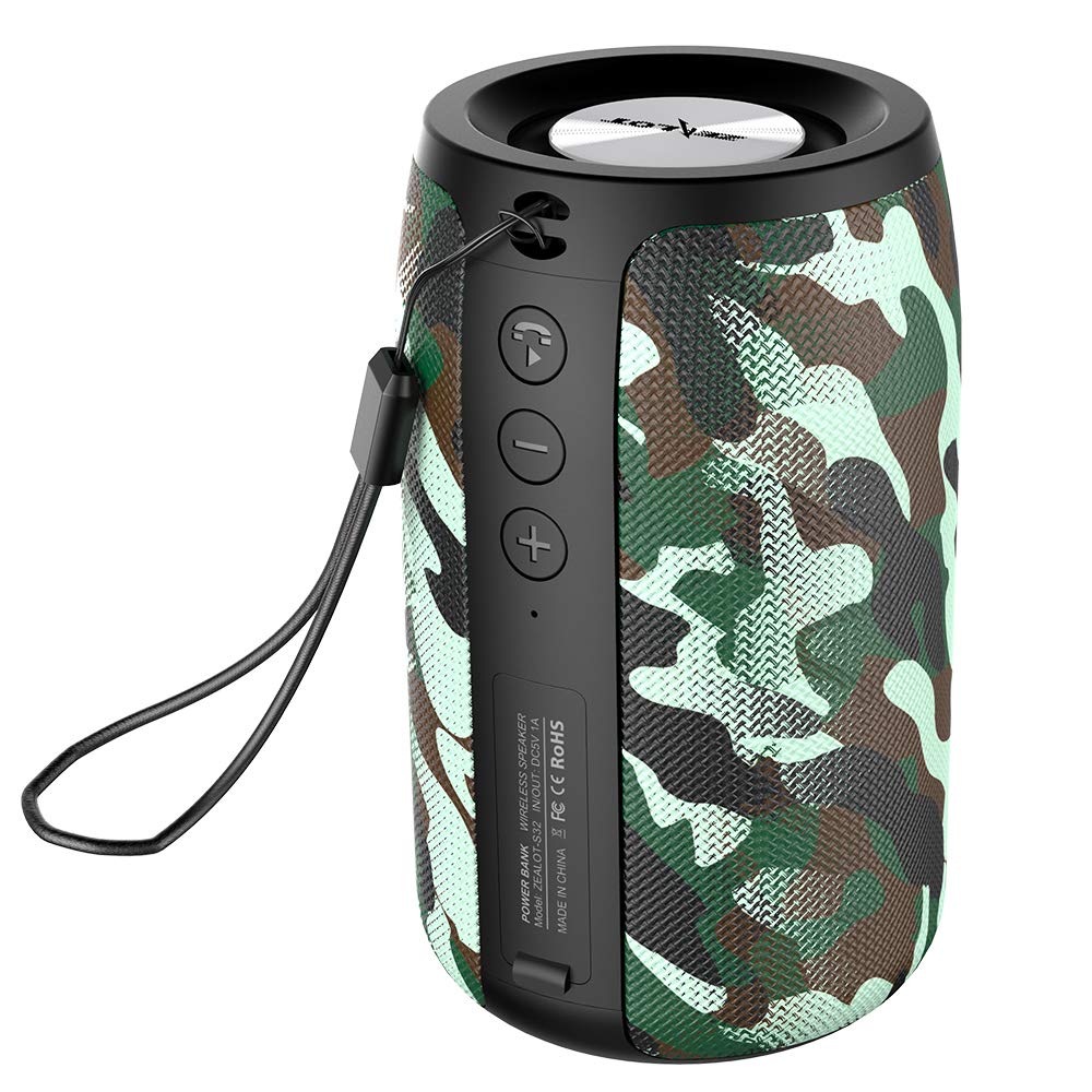 Zealot Bluetooth Speaker, Portable Speaker, S32 Outdoor Speaker, Waterproof Ipx5, Dual Pairing, Stereo Sound/Tf Card/Usb/Aux Competible For Iphone14 Samsung Home/Hiking/Fishing  Camo