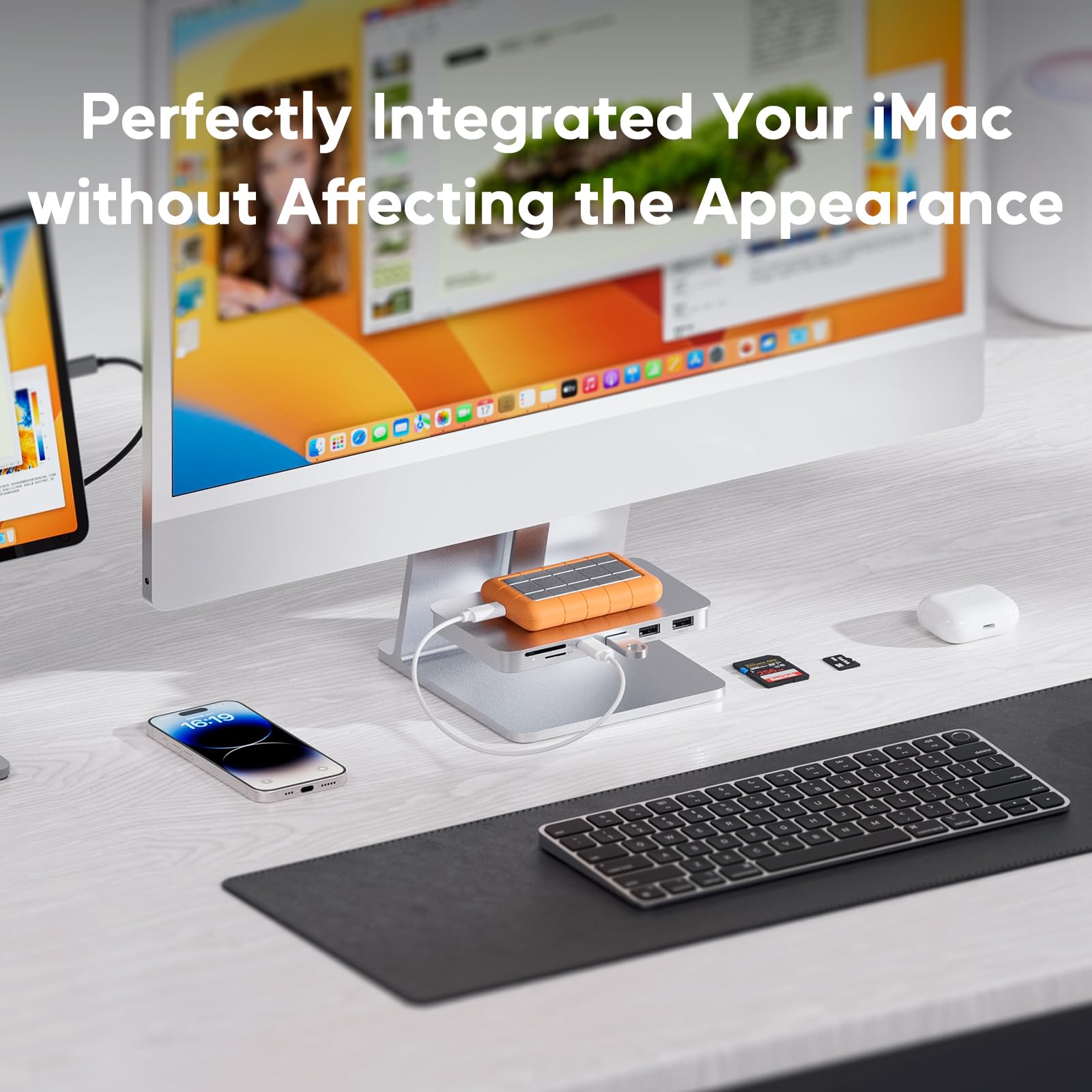 Pulwtop Usb C Hub For Imac   10Gbps, Supports M1/M3/M4, 2 Usb A 2.0, Sd/Tf Card Reader For 24 Inch Imac & Studio Display