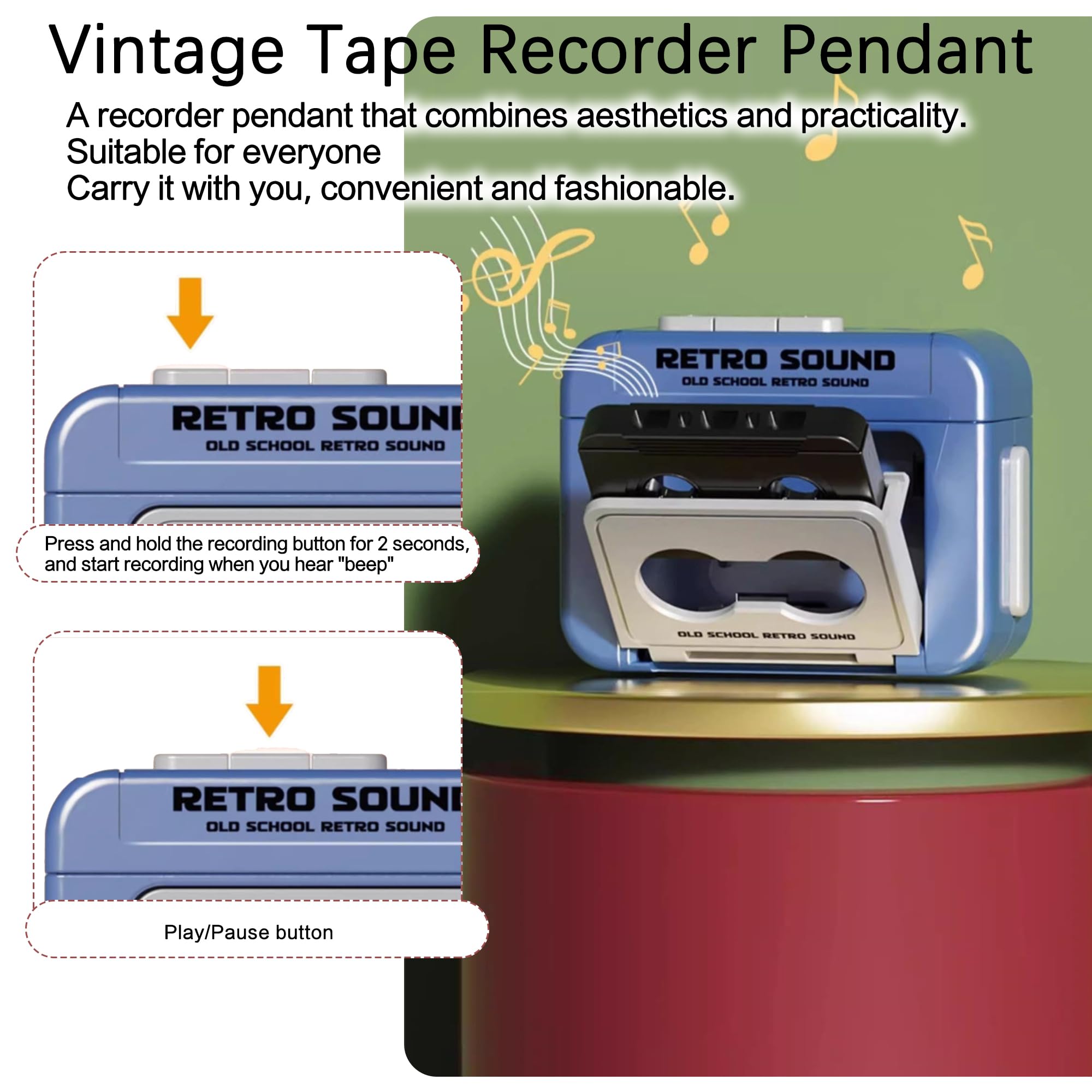 Sjwow 2 Pcs Mini Retro Recorder Tape Keychain Creative Tape Recorder Keychain Mini Cassette Player Keychain With 3 Songs Portabl