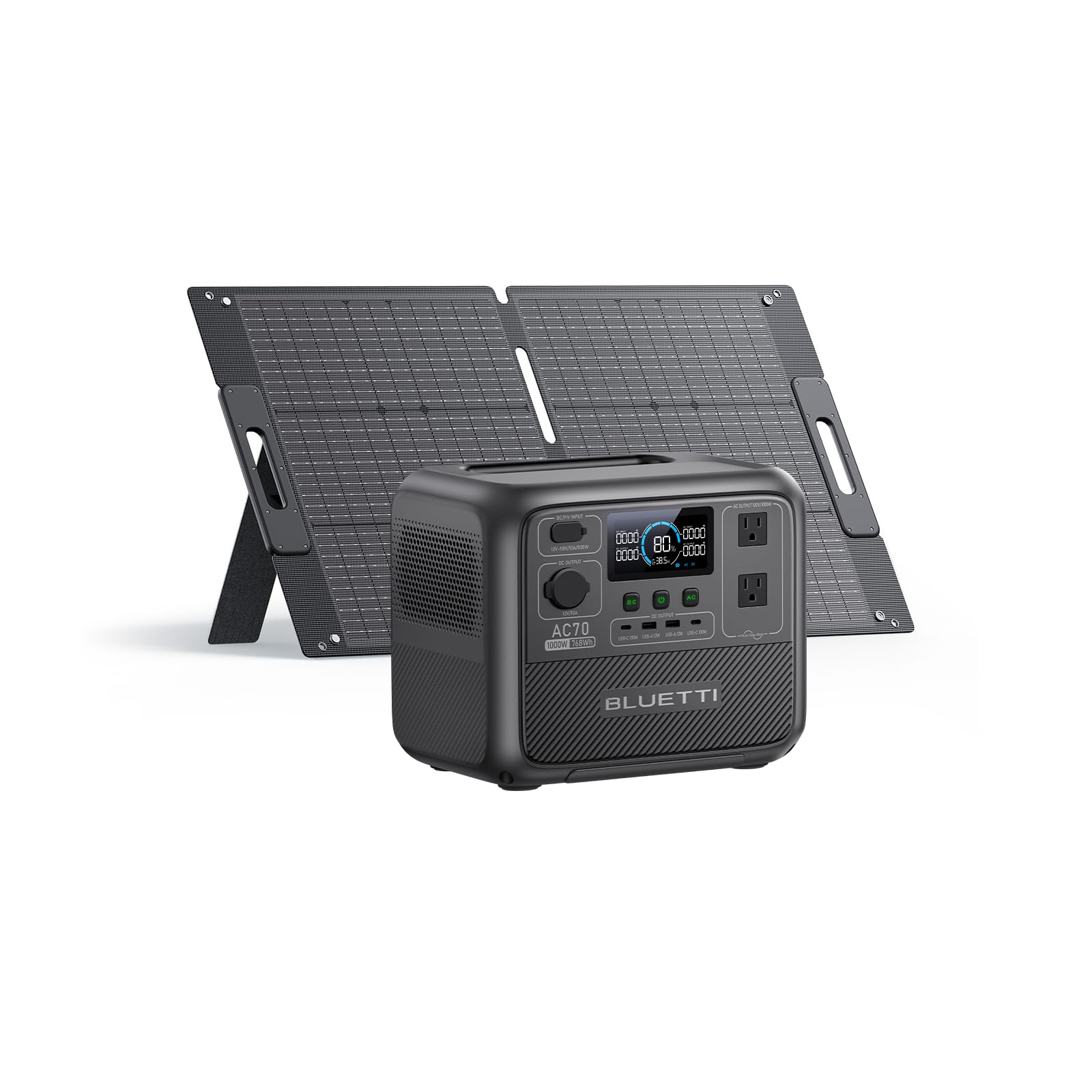 BLUETTI AC70 Solar Generator with 100W Solar Panel (Ships Separately), 768Wh Portable Power Station with 2 1000W (Power Lifting 