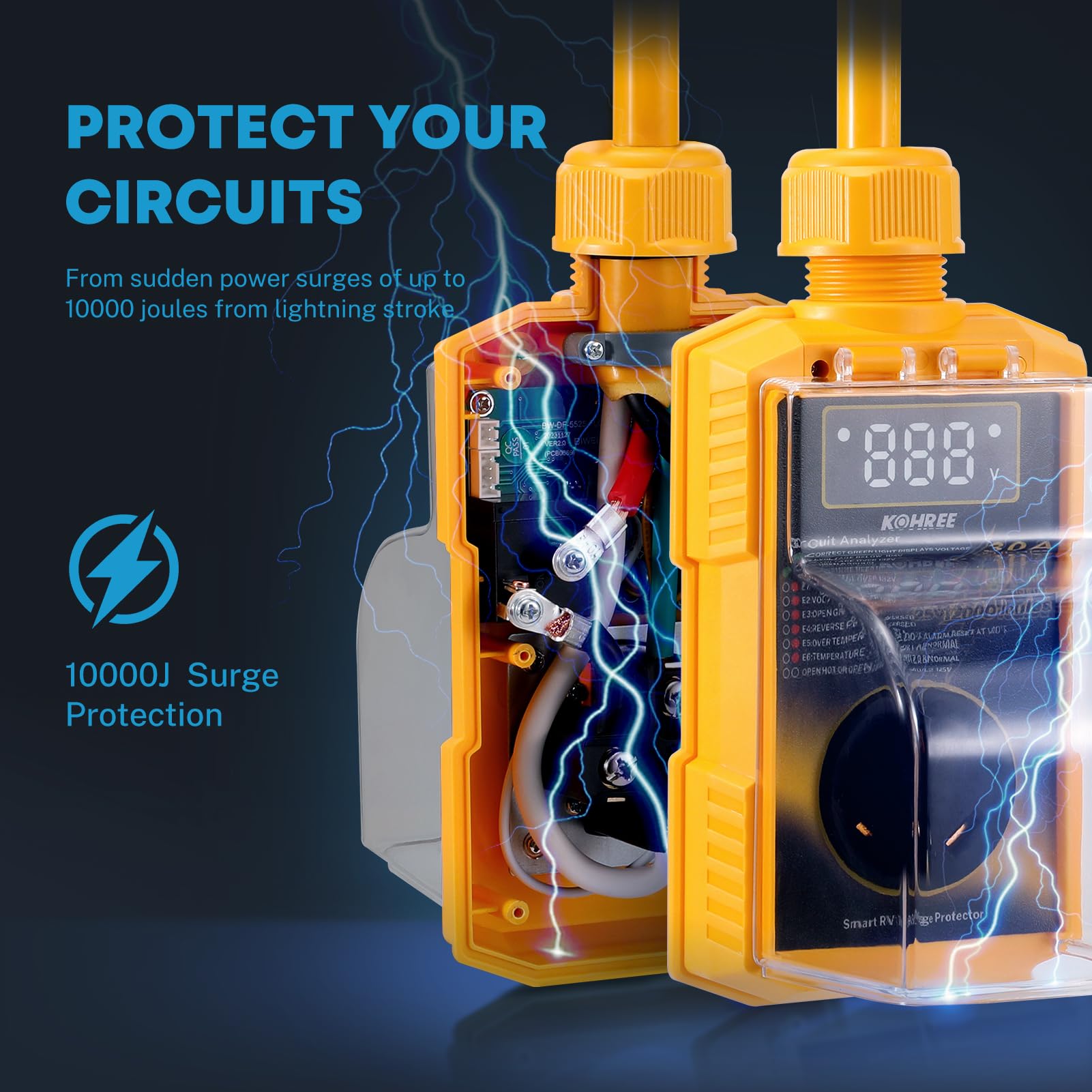 Kohree Rv Surge Protector 30 Amp With High/Low Voltage Protection, 10000 Joules 30 Amp Rv Surge Protector Waterproof, Circuit An