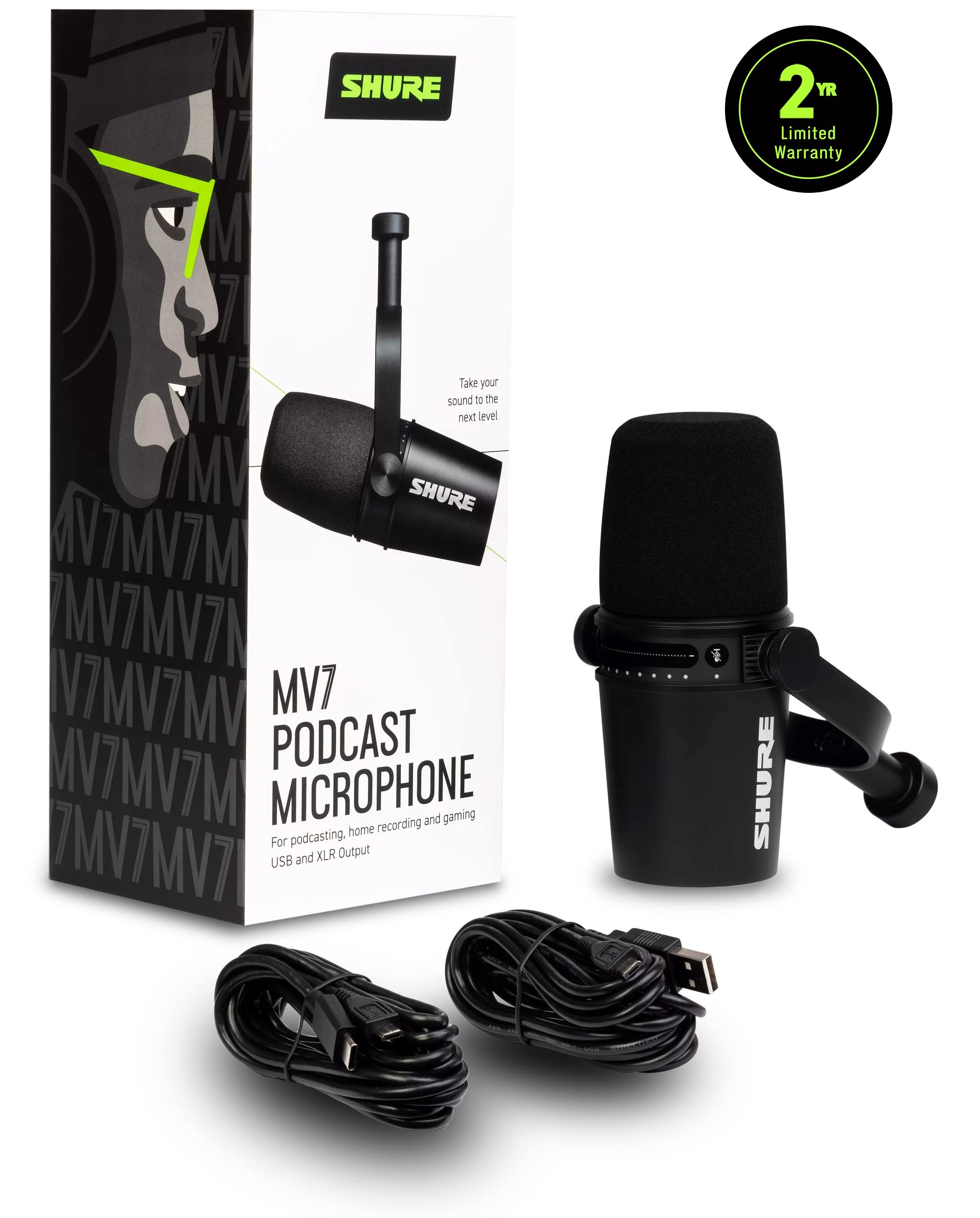 Shure Mv7 Usb Podcast Microphone For Podcasting, Recording, Live Streaming & Gaming, Built-In Headphone Output, All Metal Usb/Xl