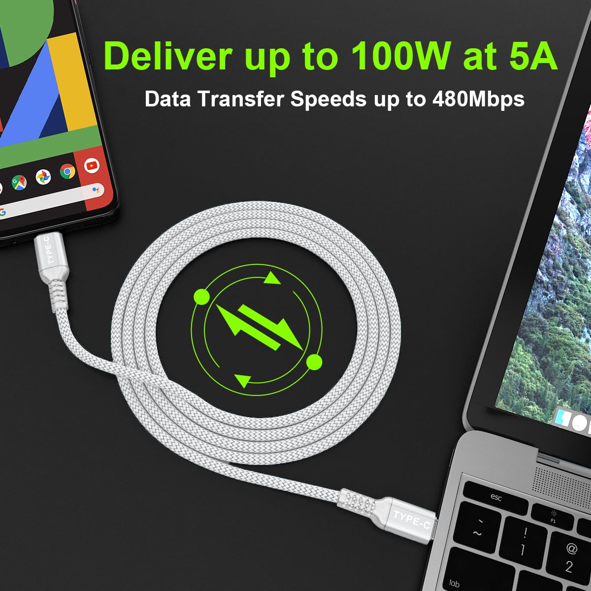 Basesailor Iphone 16 Pro Max Charger Cable,Usb C To Usb C 100W Cable 10Ft/2Pack,Power Delivery Fast Charging Type C Pd For Apple
