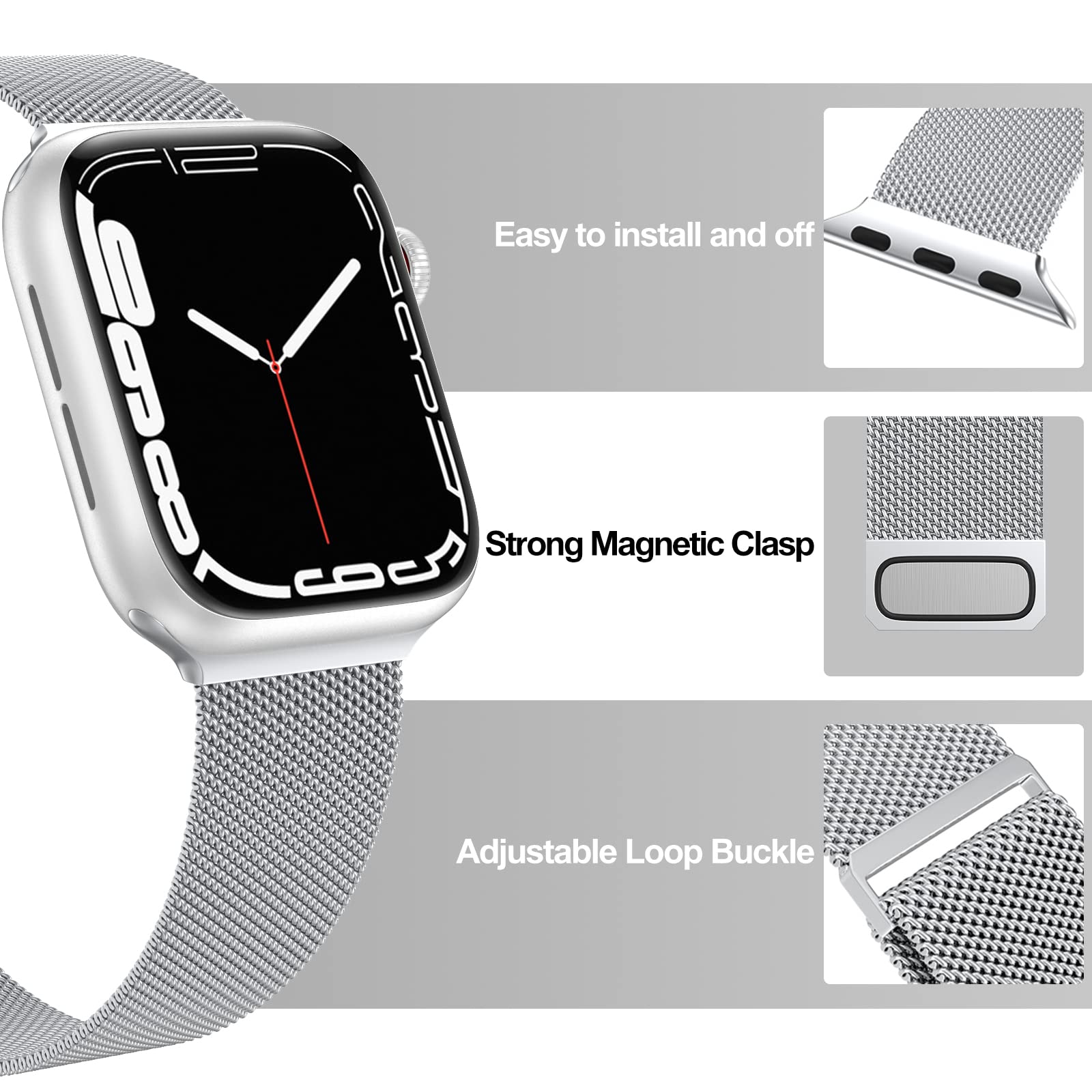 Epuly Compatible With Apple Watch Band 44Mm 45Mm 46Mm(Series 10) 49Mm,Stainless Steel Mesh Loop Magnetic Clasp For Iwatch Ultra