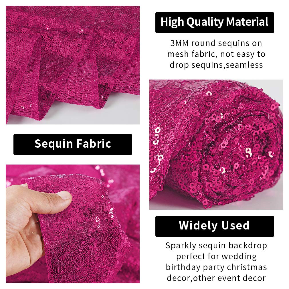 Hahuho Fuchsia Sequin Backdrop Curtain, 4Pcs 2Ftx8Ft Glitter Backdrop Curtain For Parties, Christmas, Wedding, Party Decoration(