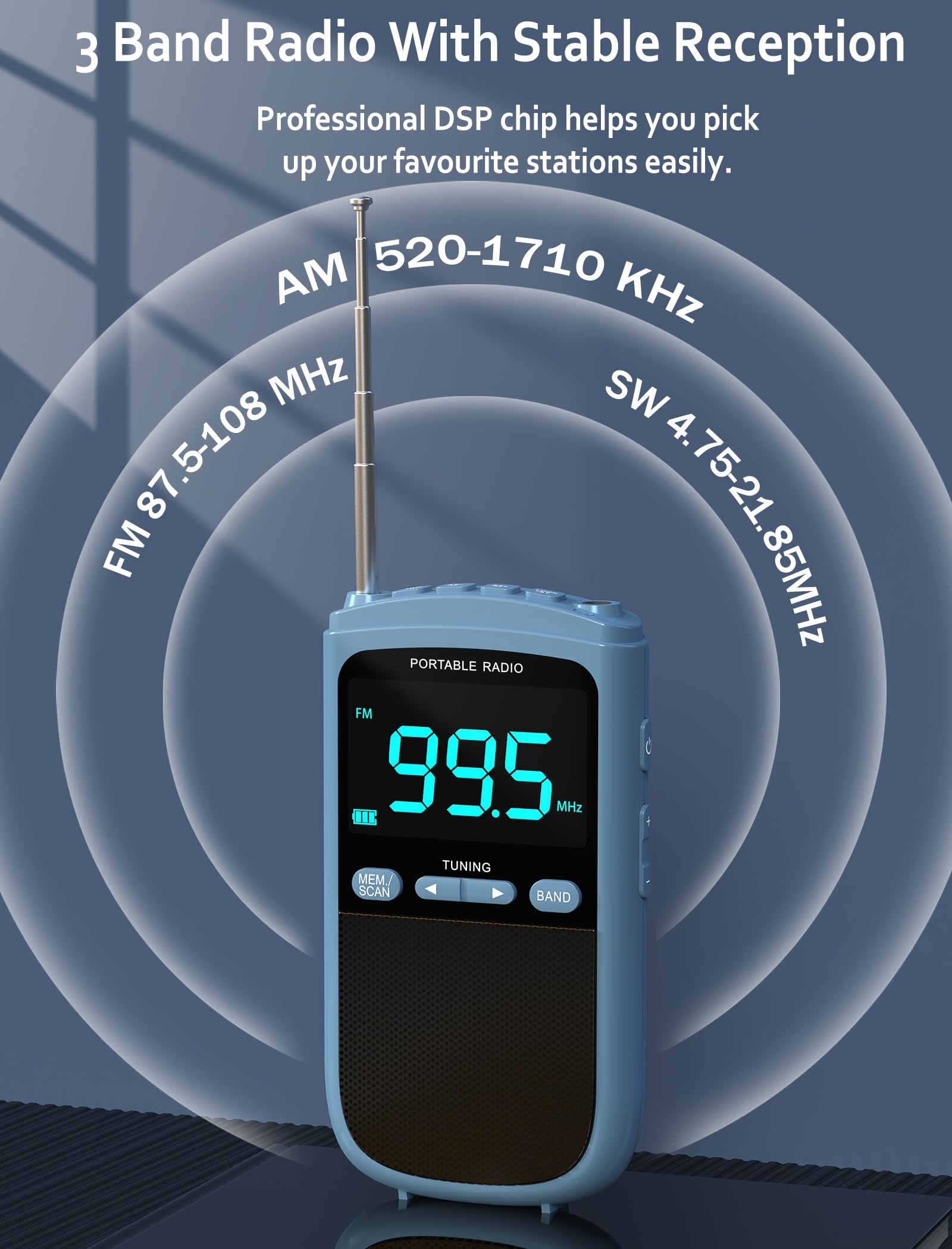 Portable Am/Fm/Sw Radio With Best Reception,900Mah Walkman Radio With Lcd Display, Digital Am Fm Radio With Headphones,Pocket Radio With Rechargeable Battery,Digital Tuner And Presets For Walking