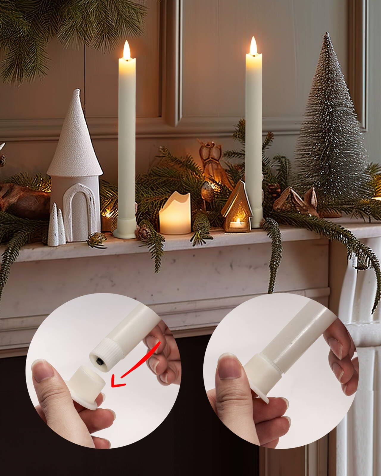Homemory Real Waxy Flameless Taper Candles With Remote Timer, Led Candlesticks Flickering, Battery Operated Candles, 9.6 Inches