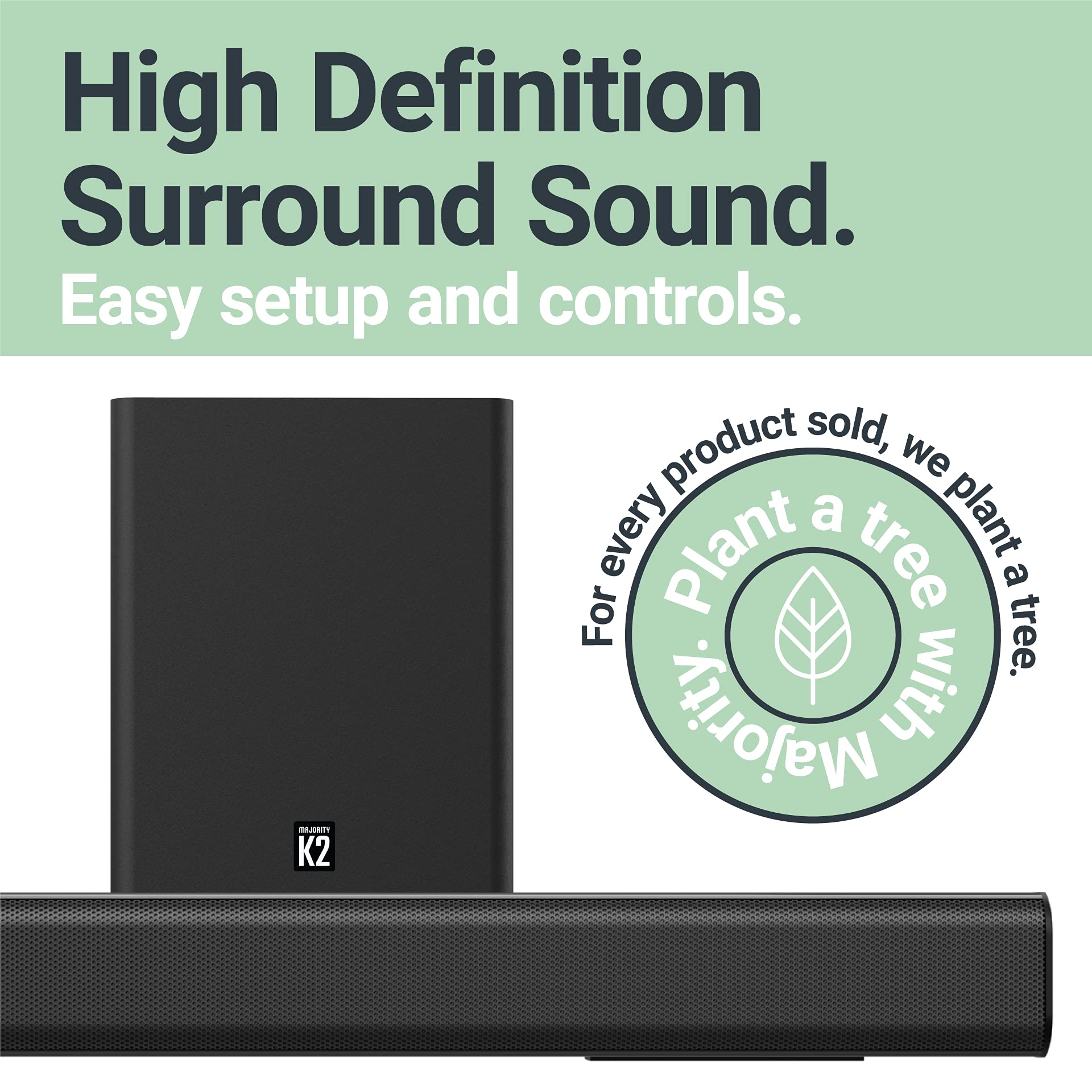 Majority K2 Sound Bar With Subwoofer | 150W Powerful Stereo 2.1 Channel Sound Bar For Tv | Home Theatre 3D Surround Sound I Hdmi