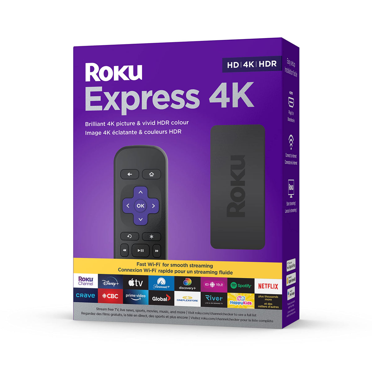 Roku Express 4K 2022 | Streaming Media Player Hd/4K/Hdr With Smooth Wireless Streaming And Roku Simple Remote With Tv Controls, Includes Premium Hdmi Cable
