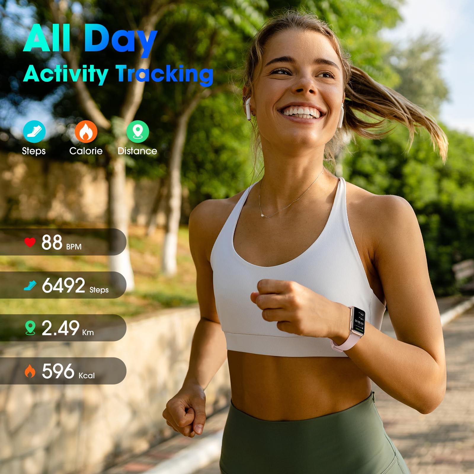 Long Battery Pedometer Watch 14 Days Battery Life, Slim Design No App/Phone Required Fitness Tracker, 50 Meters Waterproof Smart