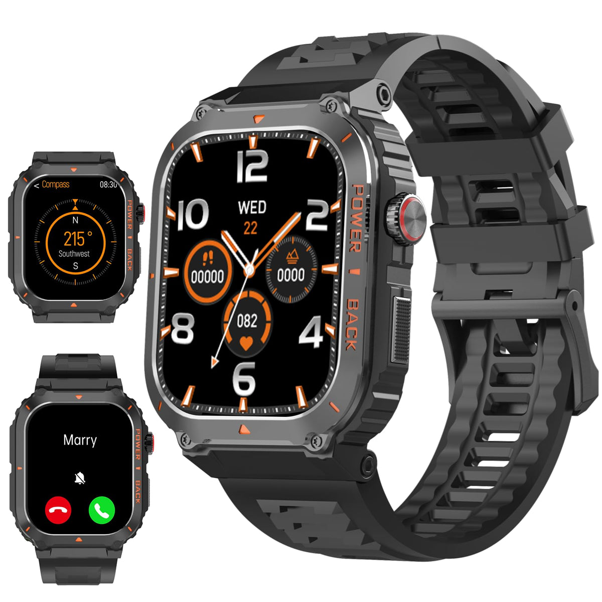 Jnjnhkta Smart Watch For Men, Military Gps Smartwatches With Call/Text, Health Monitor(Heart Rate/Spo2/Sleep), Compass/Altitude/