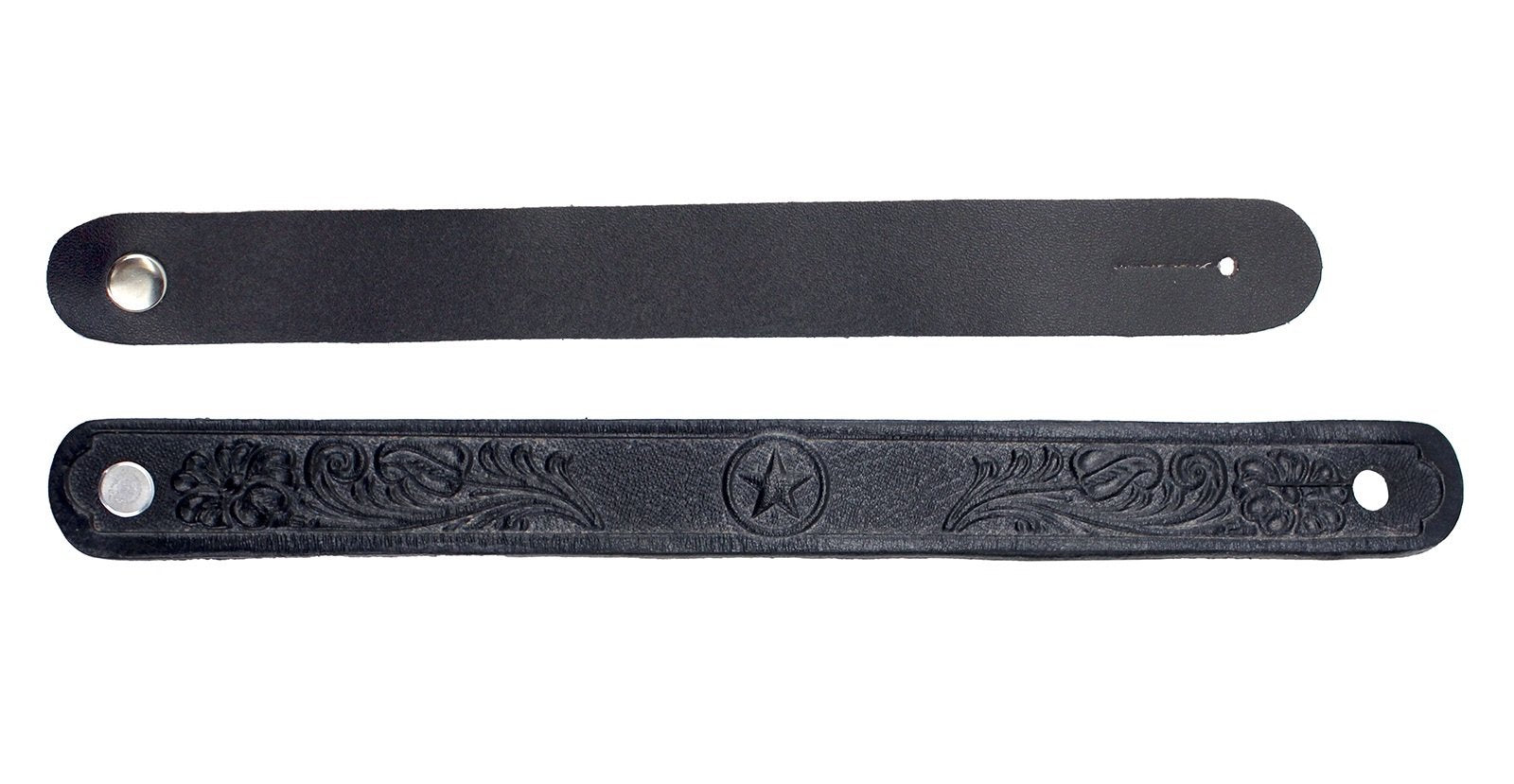 Walker & Williams At 2 Black Carving Leather Acoustic Guitar Strap Button Headstock Adaptor For Acoustic, Electric, And Bass Gui