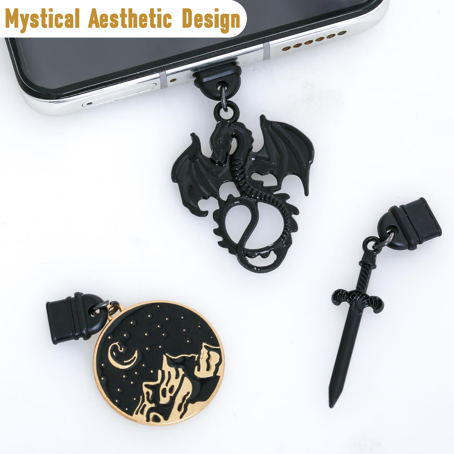 Erntrnl Charms For Kindle - 6Pcs Dust Plug Charm Type C For Kindle, Black Dragon-Style Dust Plug Charm For Kindle Compatible Wit