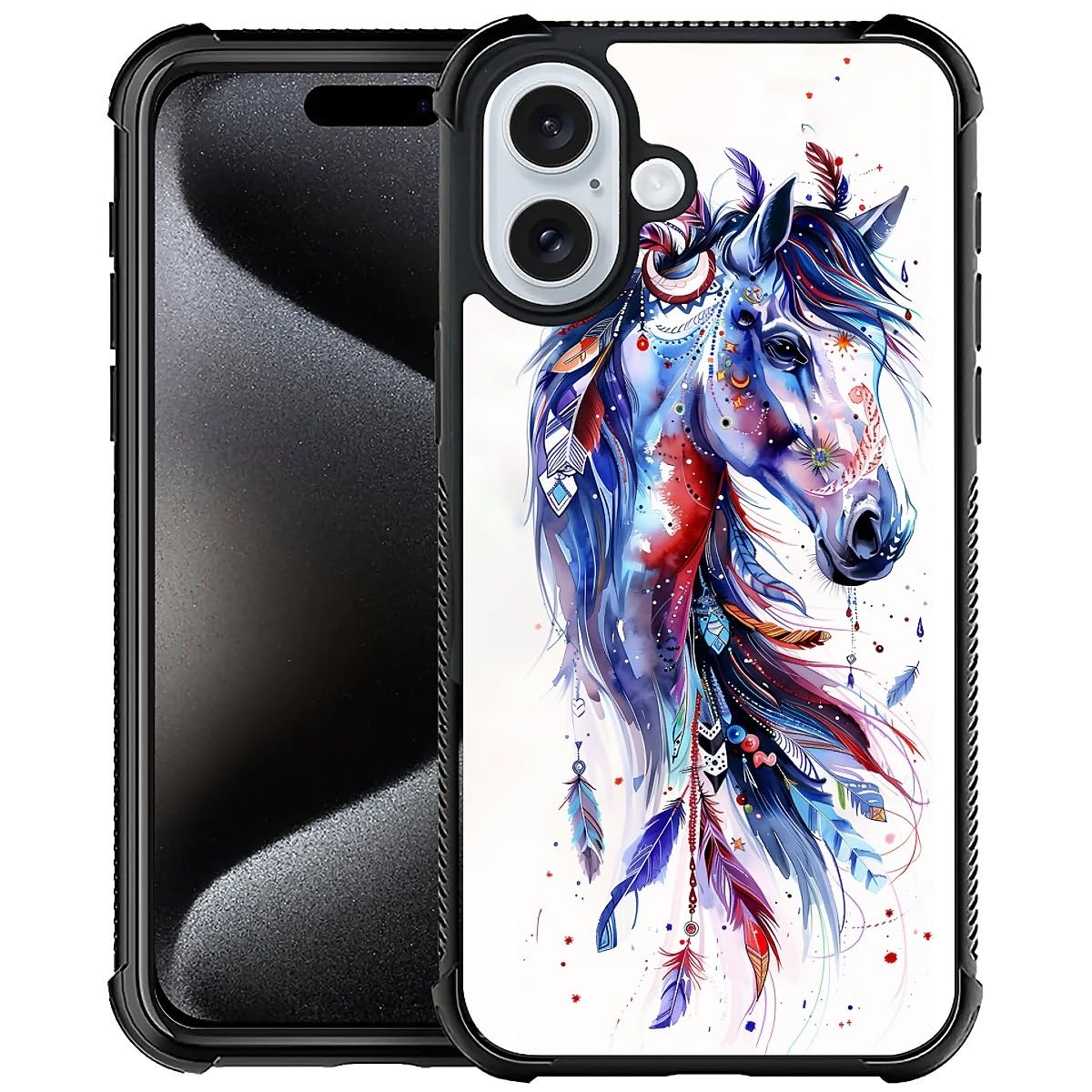 Carloca Compatible With Iphone 16 Case, Drawing Sketch Rainbow Horse Art Fashion Pattern Design For Girl Shockproof Anti-Scratch