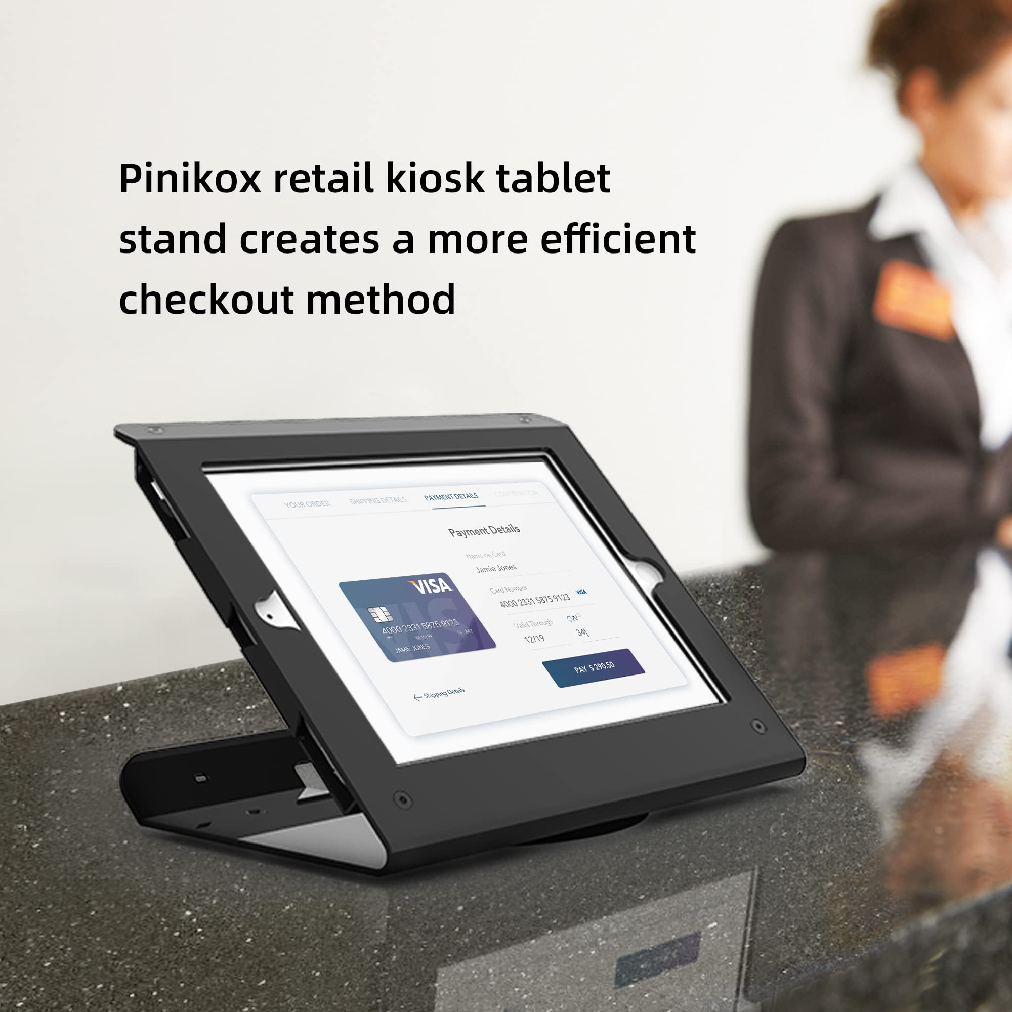 Pinikox Retail Kiosk Tablet Stand Compatible With 10.2 Inch Ipad 9Th 8Th 7Th Gen, Business Desktop Pos Ipad Stand, Anti Theft Lo