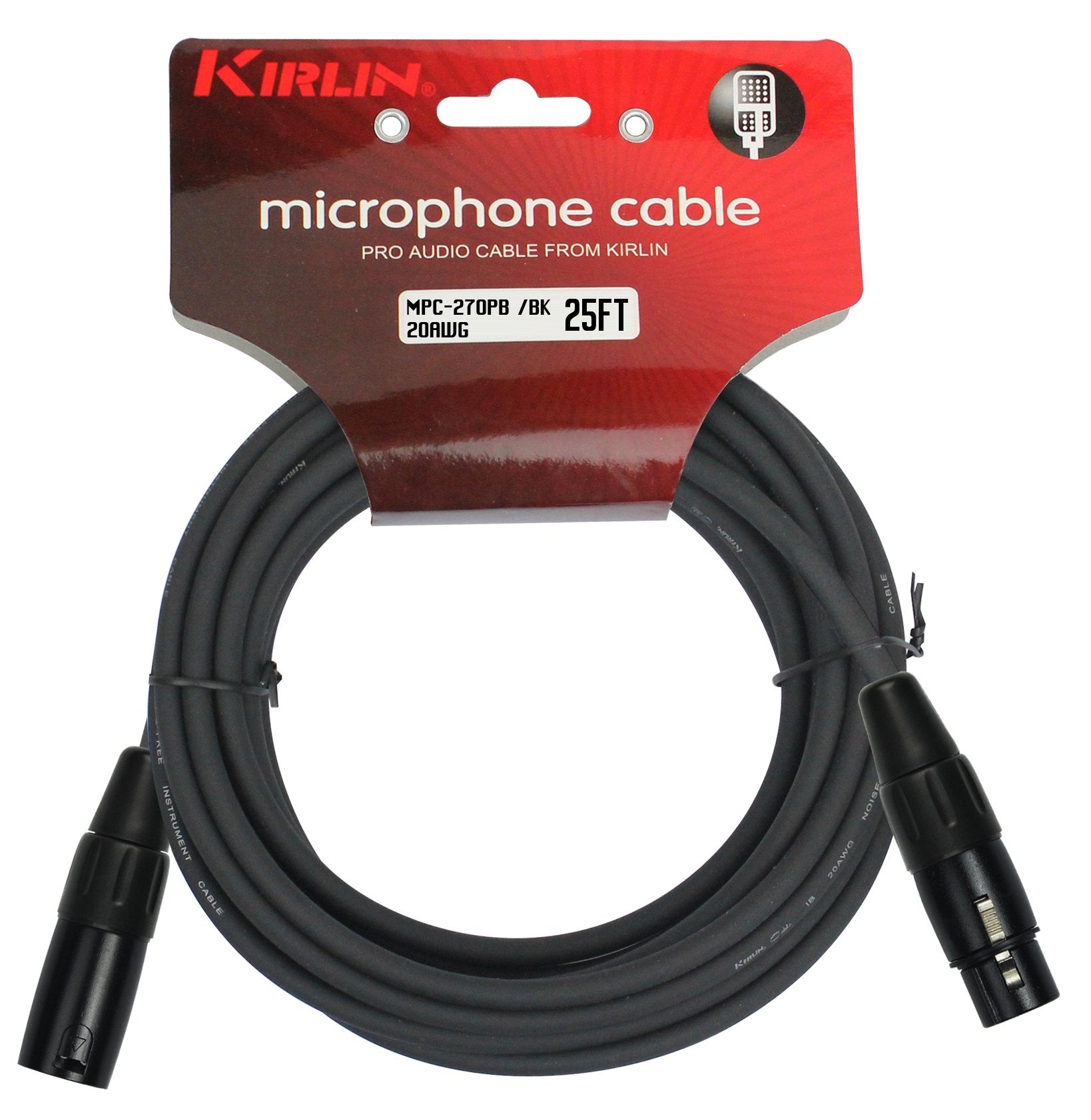 Kirlin Cable Mpc Microphone Cable, Xlr, Black, 25Ft (Mpc 270Pb 25/Bk)