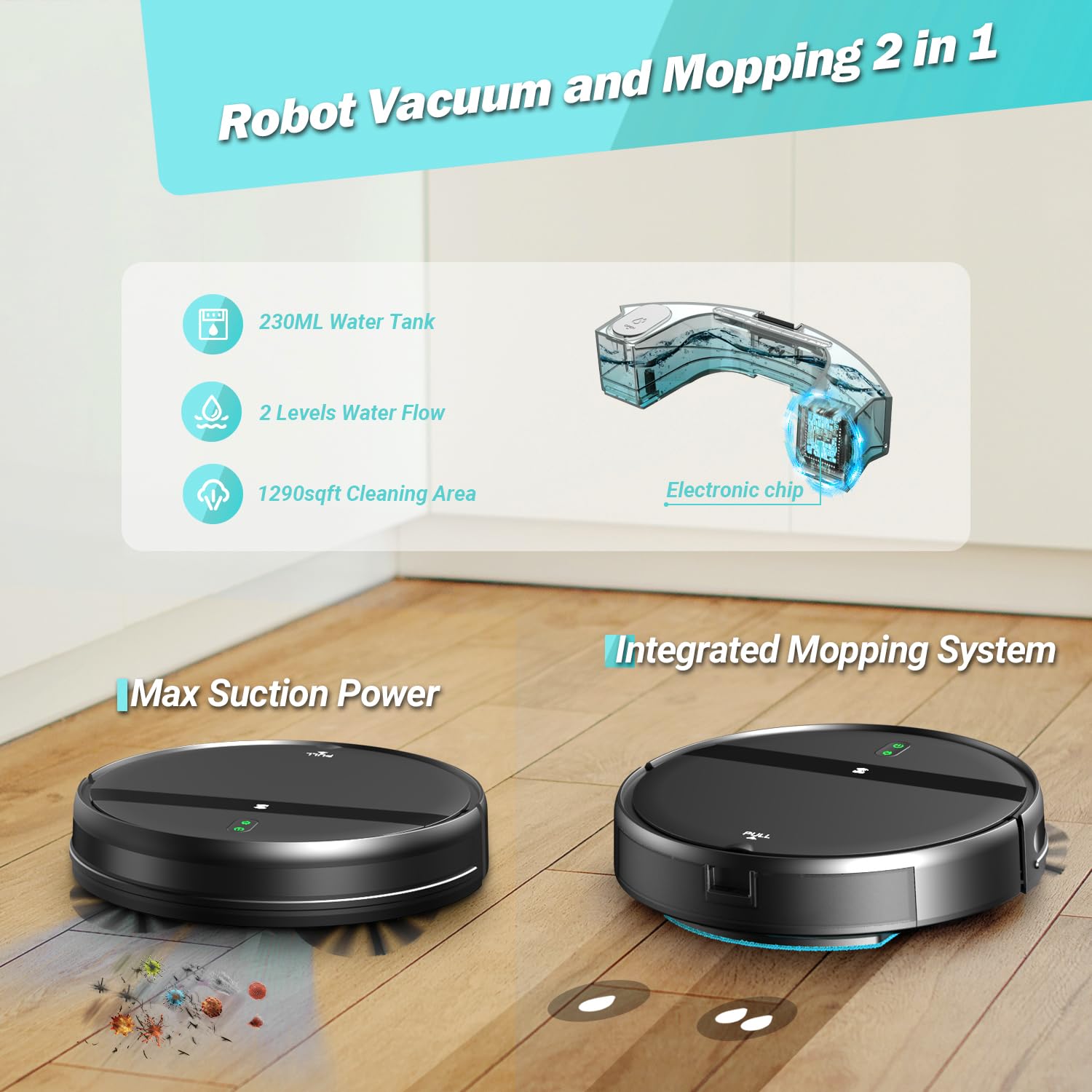 Robot Vacuum And Mop Combo For Pet Hair-2300Pa Robotic Vacuum Cleaner With Wifi/Alexa/App Control, 2H Runtime & Tangle-Free Tech