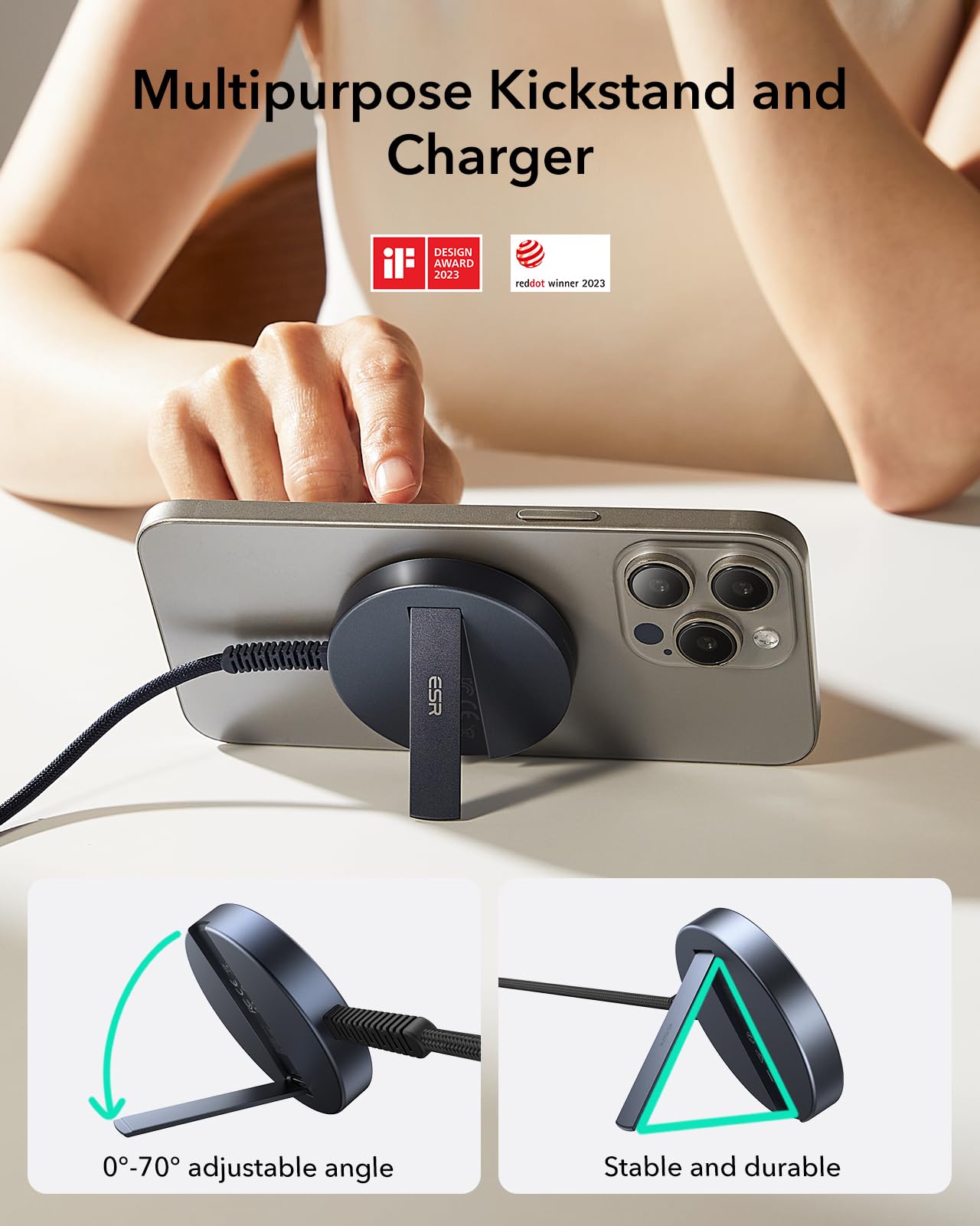 Esr Halolock Qi2 Wireless Charger With Kickstand, Qi2 15W Magsafe Iphone Charger, Wireless Charging Pad For Iphone 16/15/14/13/1