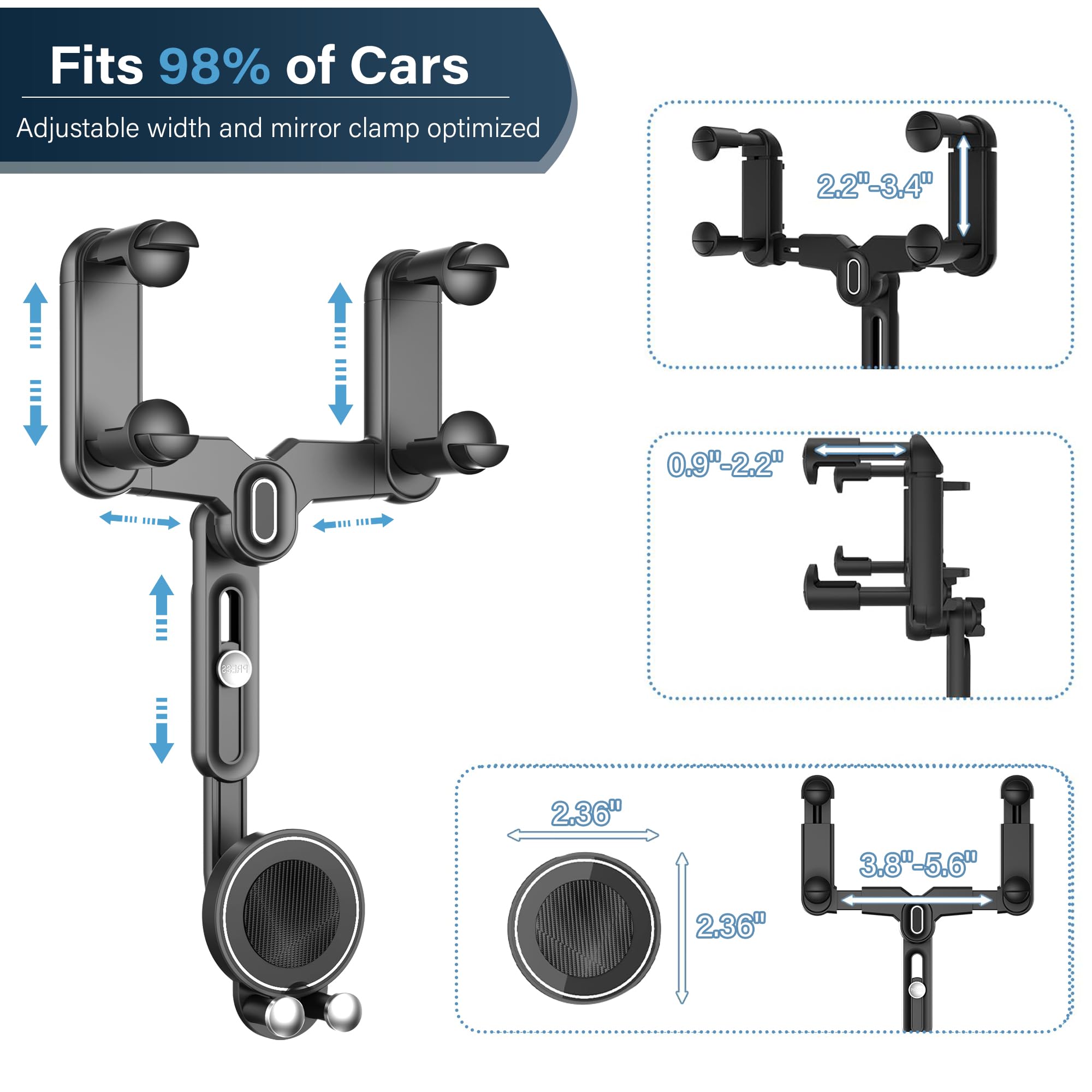 Wuitin For Magsafe Car Mount, Rear View Mirror Phone Holder, Magnetic Phone Holder For Car Compatible With Iphone 16/15/14/13/12