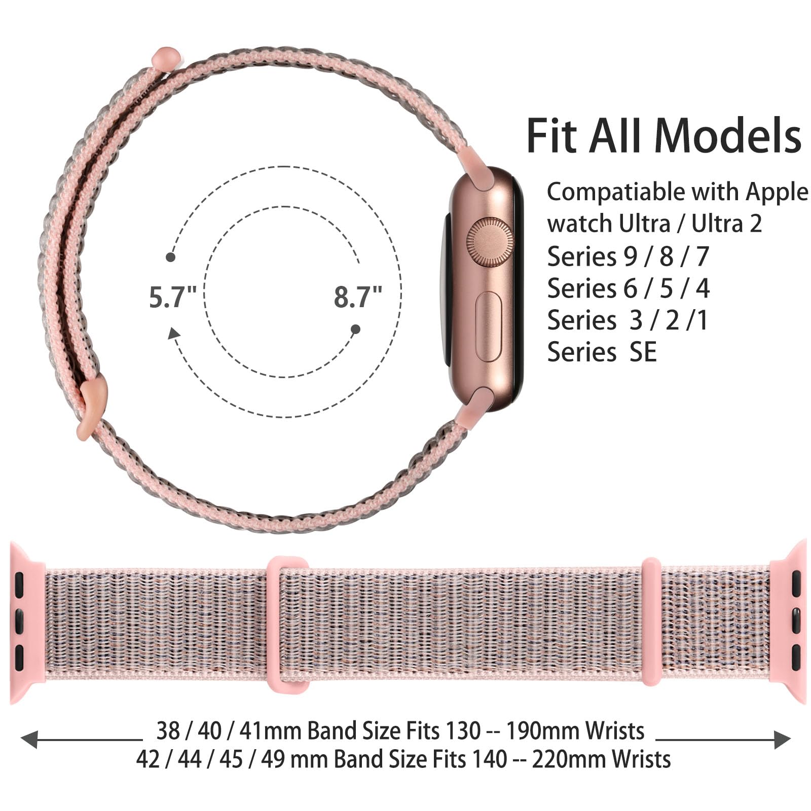 Lenrao Compatible With Apple Watch Bands For Women, 40Mm 38Mm 41Mm 42Mm 44Mm 45Mm,Sport Nylon Straps For Iwatch Bands Series Se