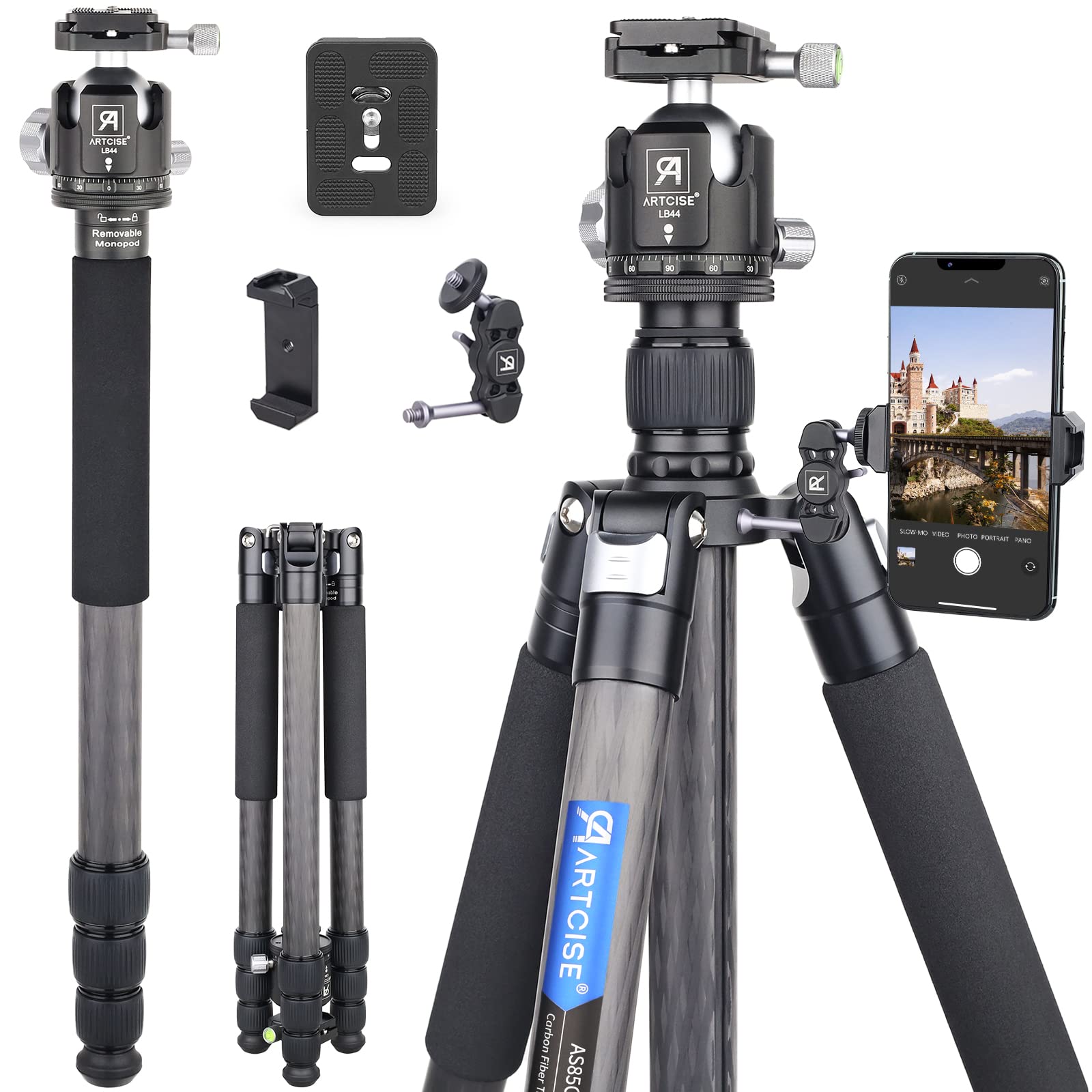 Carbon Fiber Tripod With Low Profile Ball Head 10 Layers Carbon Tube Heavy Duty Camera Tripod 72.6Inch Portable Travel Tripod With 44Mm Arca 360� Panoramic Tripod Mount For Sony Nikon Canon Dslr