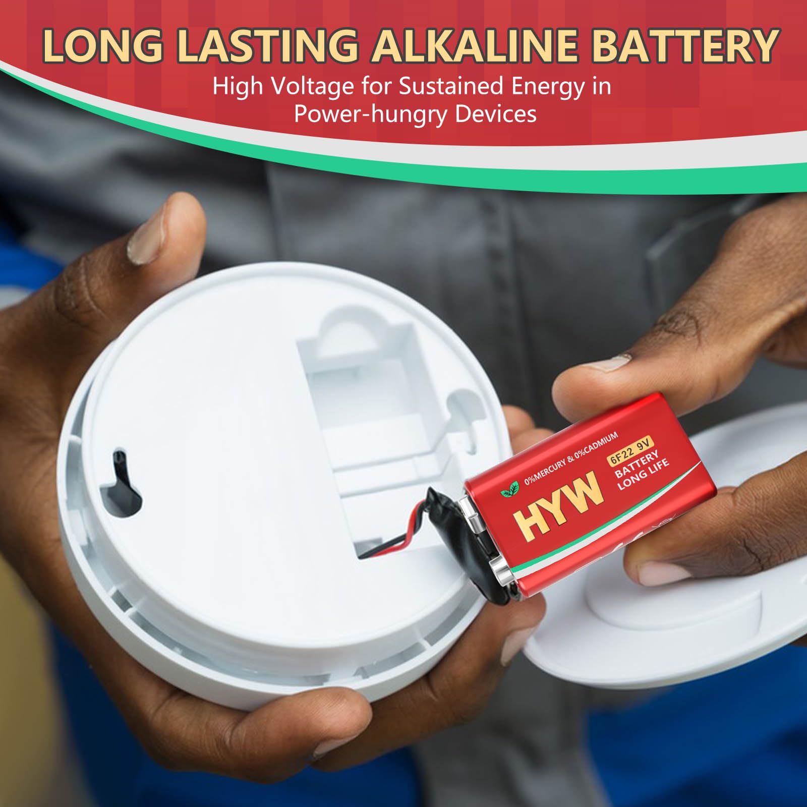 Fitinoch 4 Pack 9 Volt Batteries, Long-Lasting 9V Battery For Smoke Detector, Guitar Pedals