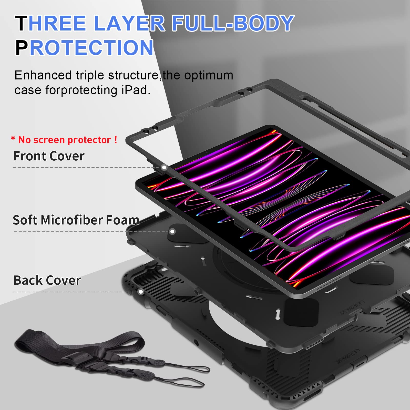 Supfives Case For Ipad Pro 12.9 2022 6Th Generation: Upgraded Military Grade Shockproof Protective Silicone Cover For Ipad 12.9