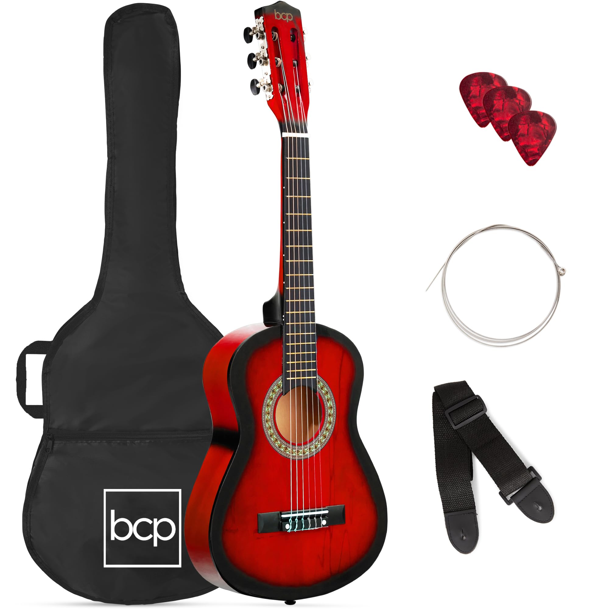 Best Choice Products 30In Kids Acoustic Guitar Beginner Starter Kit With Strap, Case, Strings   Redburst