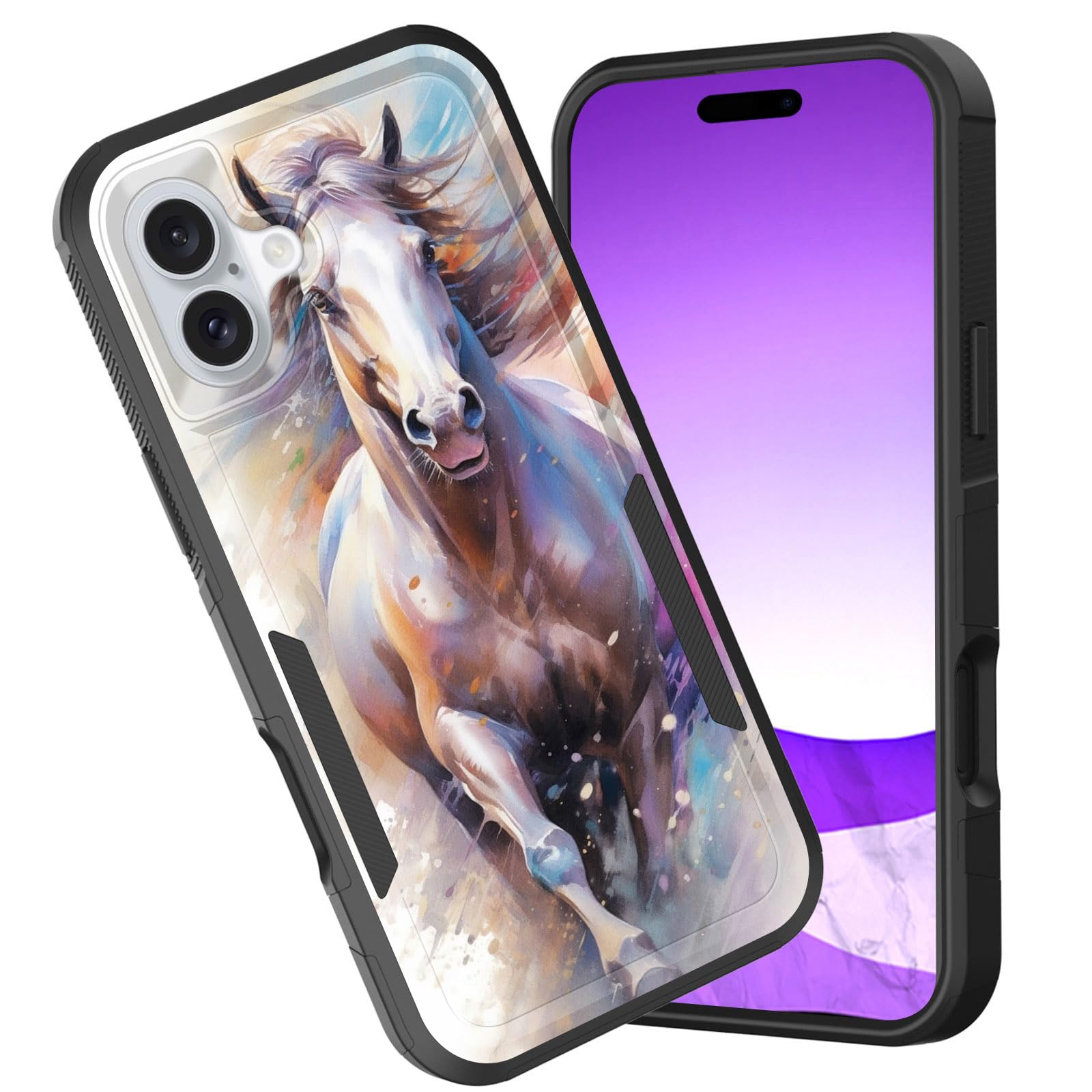 Cicplkse For Iphone 16 Case,Dual Layer Heavy Duty Hybrid Shockproof Hard Pc Soft Silicone Tpu Bumper Protective Cover Case For I