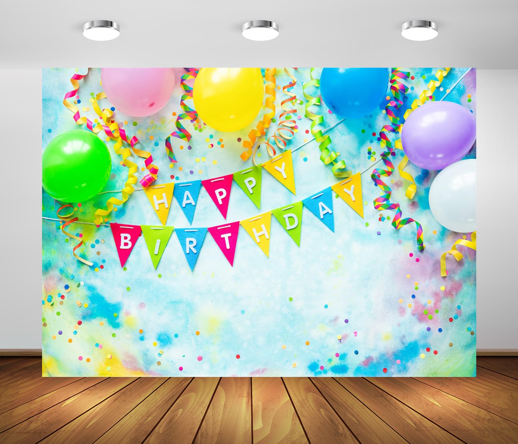 Beleco 7X5Ft Fabric Happy Birthday Backdrop Kids Birthday Party Decorations Birthday Banner Colorful Balloons Birthday Party Bac