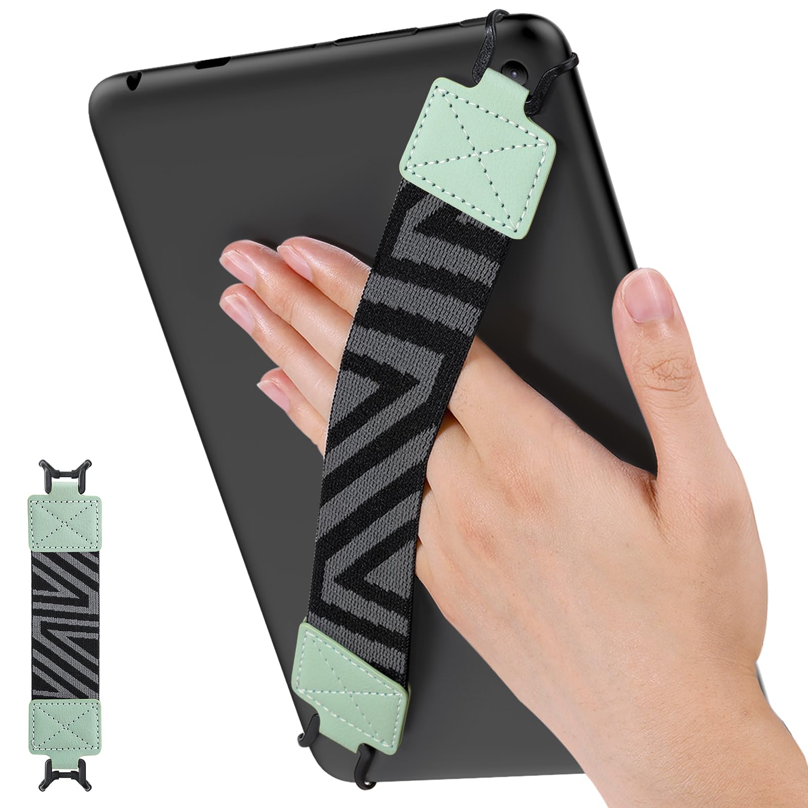 MoKo Security Hand Strap for 9 11 Inch Tablet, iPad/iPad Pro/iPad Air/Kindle Fire HD/Samsung, High Elasticity Versatile Hand Strap Lightweight Finger Grip Holder, Mint Green