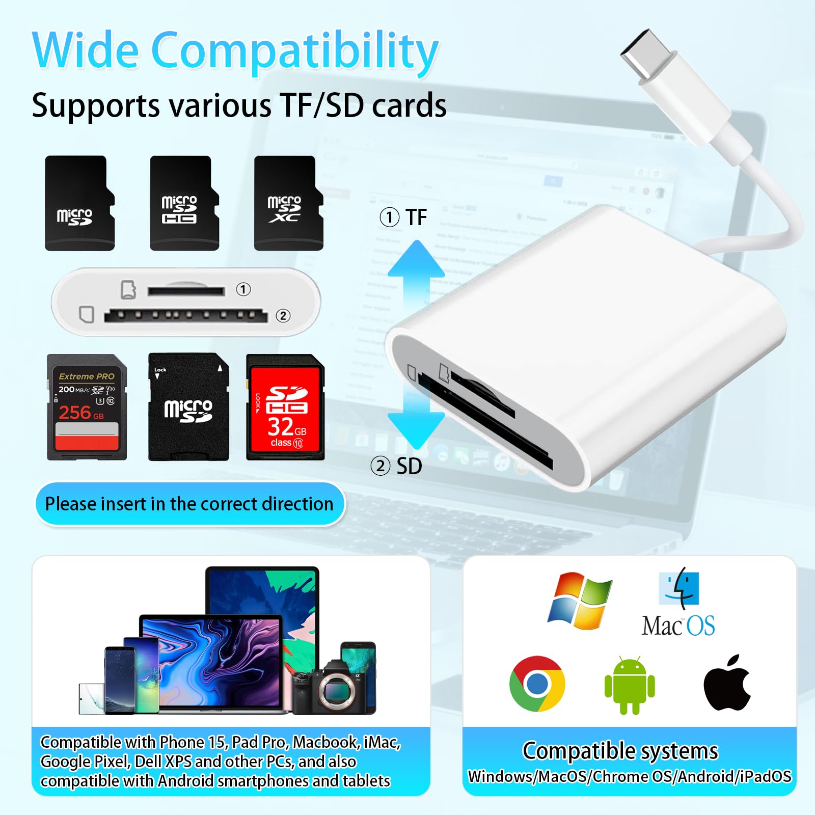 Usb C Sd Tf Card Reader 2In 1 High Speed High Capacity No Need To Download App Support Transfer Video, Picture, File Micro Sd Ca