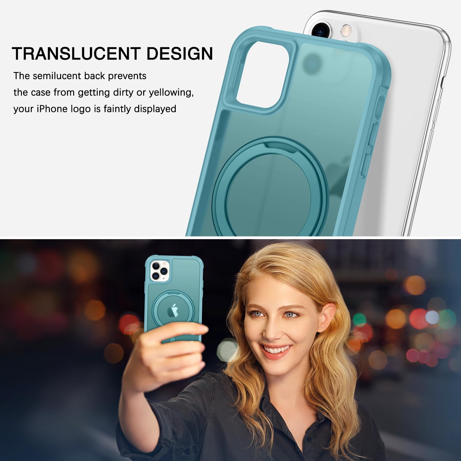 Bentoben For Magnetic Iphone 11 Pro Max Phone Case [Compatible With Magsafe] Rotatable Ring Holder Kickstand Design Shockproof W