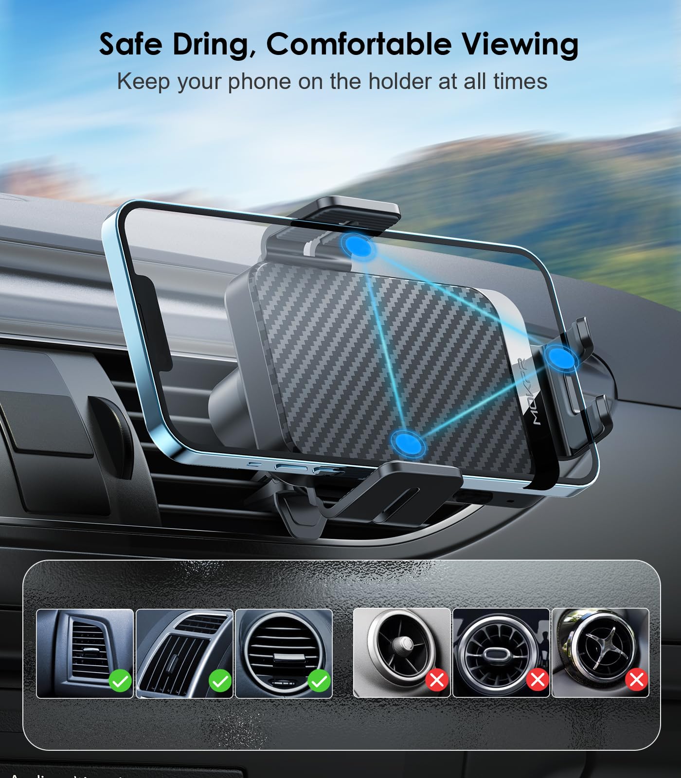 Wireless Car Charger, Mokpr 15W Fast Charging Auto Clamping Car Charger Phone Mount Air Vent Cell Phone Holder Compatible Iphone