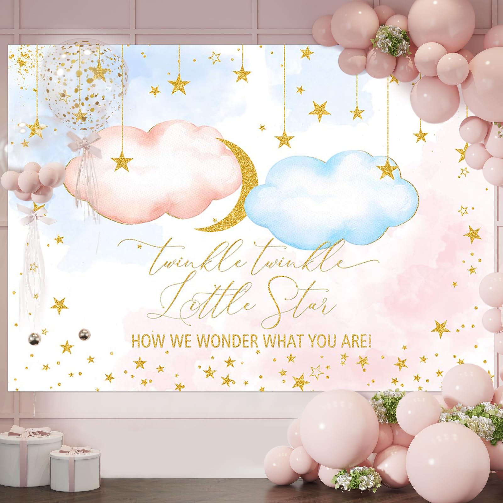 Avezano Twinkle Twinkle Little Star Gender Reveal Backdrop Boy Or Girl How We Wonder What You Are Party Background Decorations P