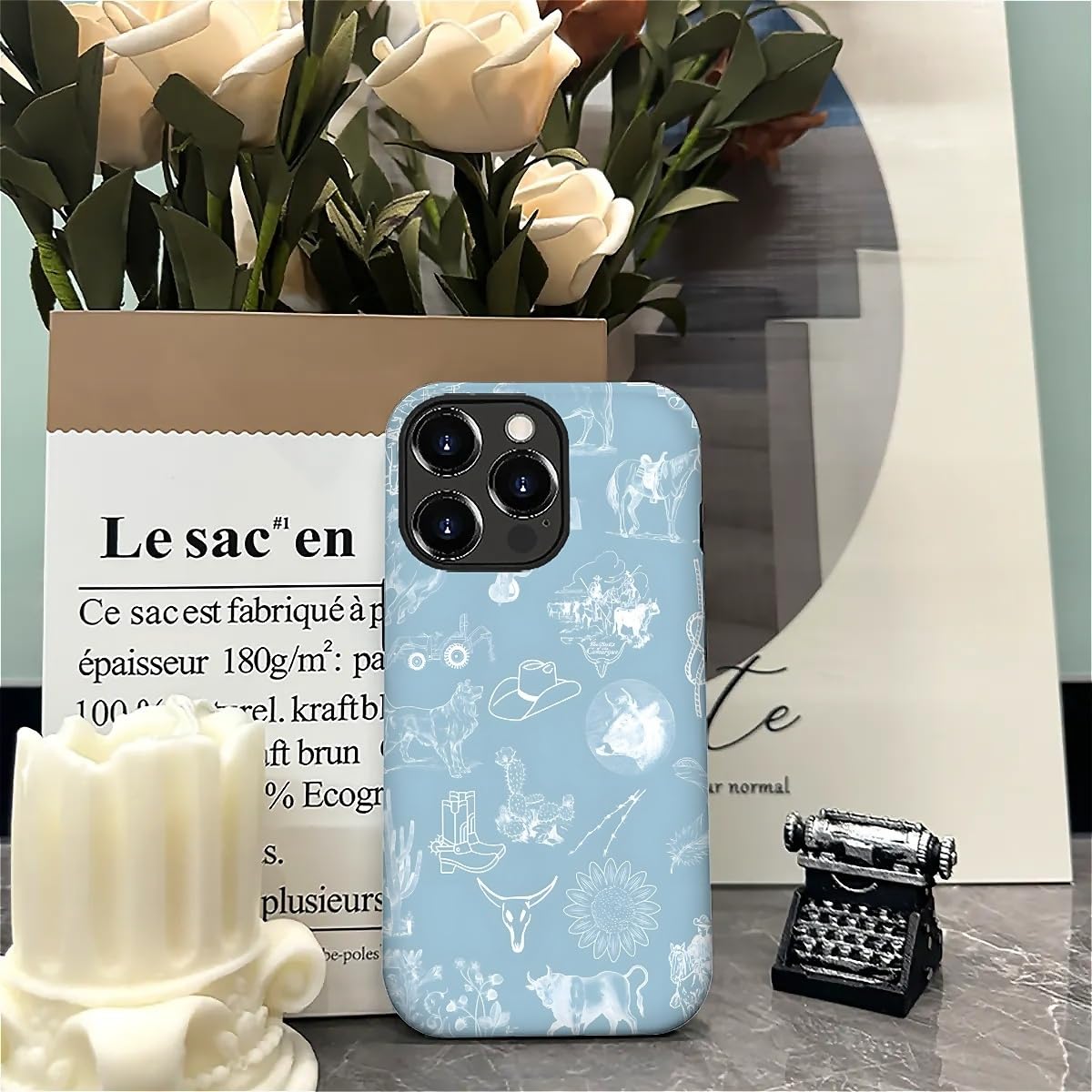 Akinmi Case For Iphone 16 Pro Max,Blue Shadow Horse Exquisitely Pattern Double Protective Phone Cover Cases Soft Silicone For Ip