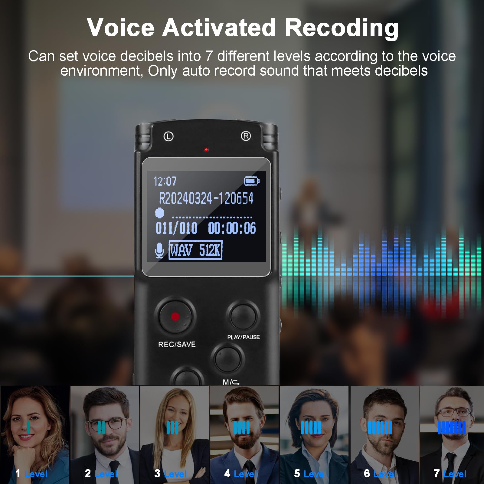 128Gb Ultra Large Screen Digital Voice Recorder Voice Activated Recorder For Lectures Meetings Classes, Audio Recorder With Play