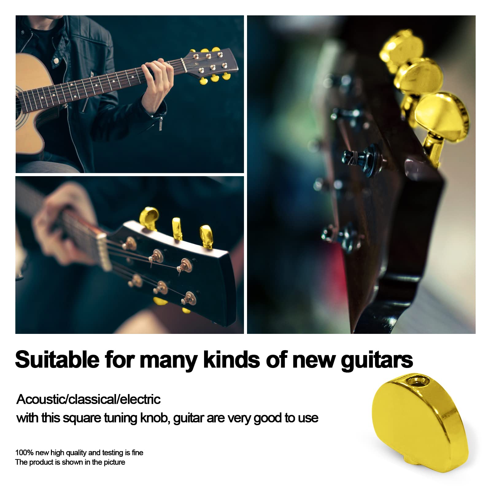 Maxcheer 6Pcs Metal Big Semicircle Guitar Tuning Pegs Tuners Machine Heads Replacement Buttons Knobs Handle (Gold)