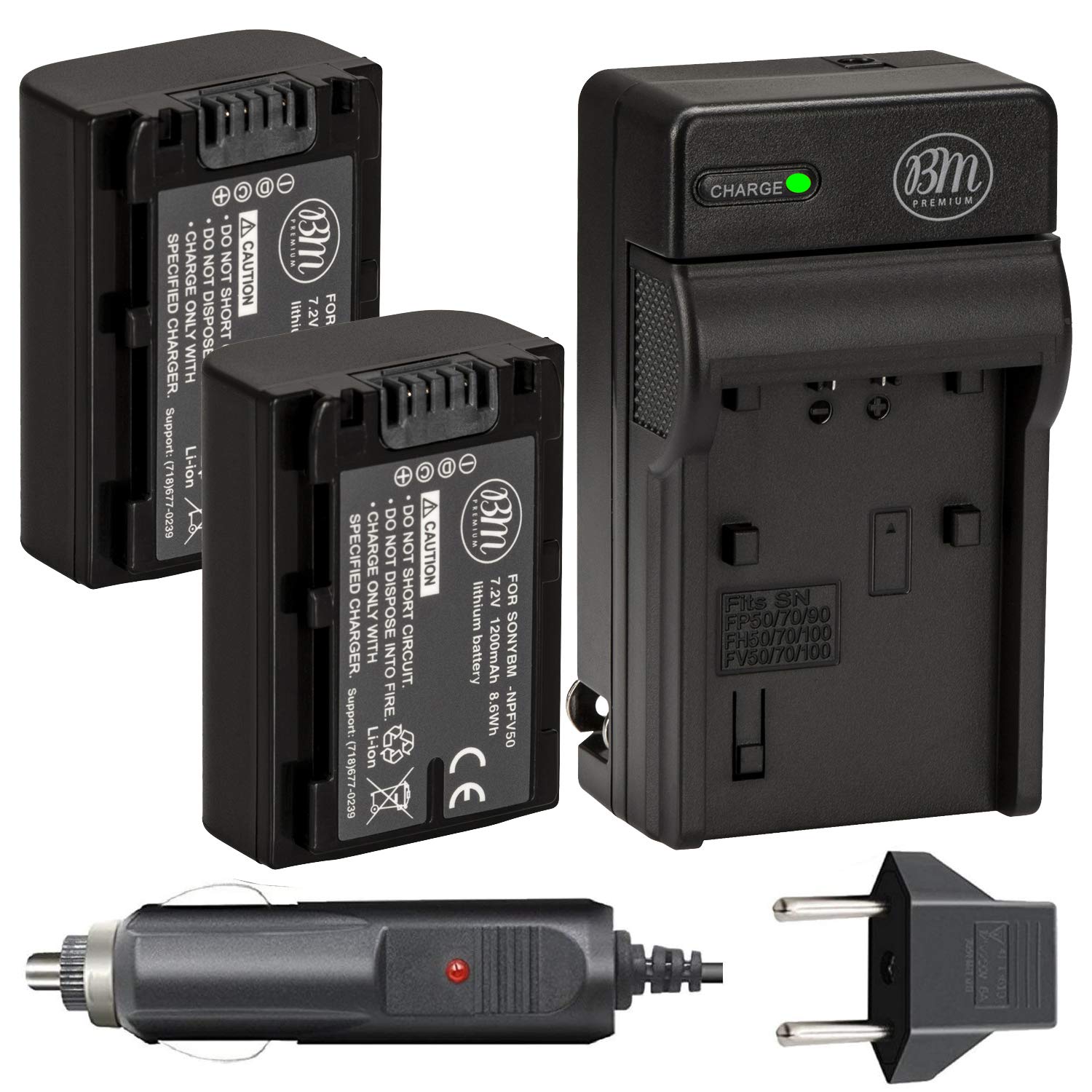 Bm Premium Pack Of 2 Np Fv50 Batteries And Battery Charger For Sony Fdr Ax53, Hdr Cx675/B, Hdr Cx455/B, Hdr Cx330, Hdr Cx380, Hd