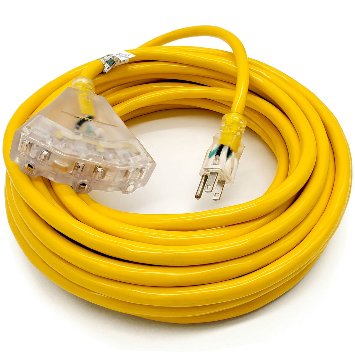 50 Ft   14 Gauge Heavy Duty 3 Outlet Lighted Sjtw Indoor/Outdoor Yellow Extension Cord By Watt'S Wire   50' 14 Gauge Grounded 15