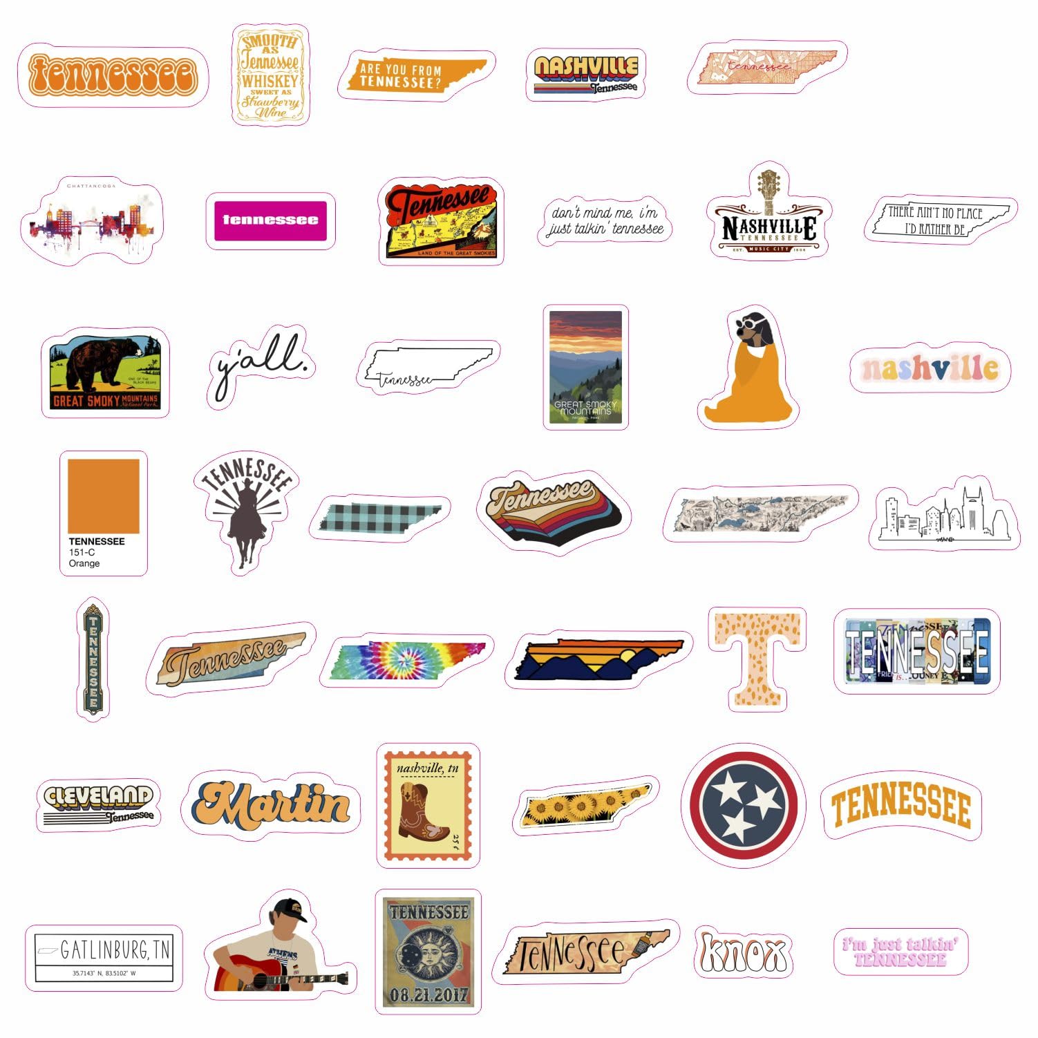 100Pcs Tennessee Stickers For Water Bottle And Laptop   Tennessee Party Favors & Decorations, Waterproof Vinyl Decals, State Pri