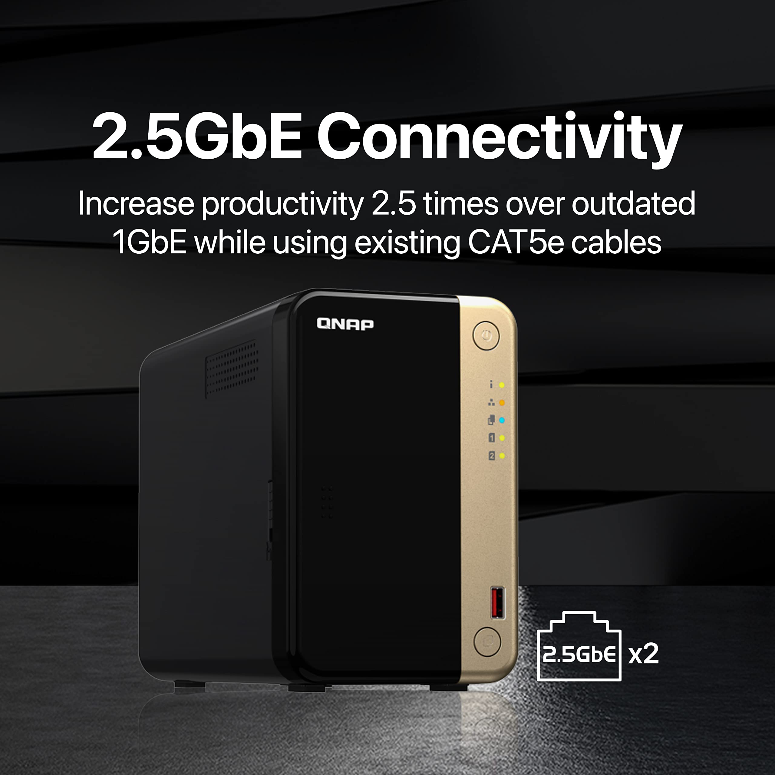 Qnap Ts 264 8G 24Wd Us 2 Bay High Performance Desktop Nas With 4Tb Storage Capacity, Preconfigured Raid1 Wd Red Plus Hdd Bundle