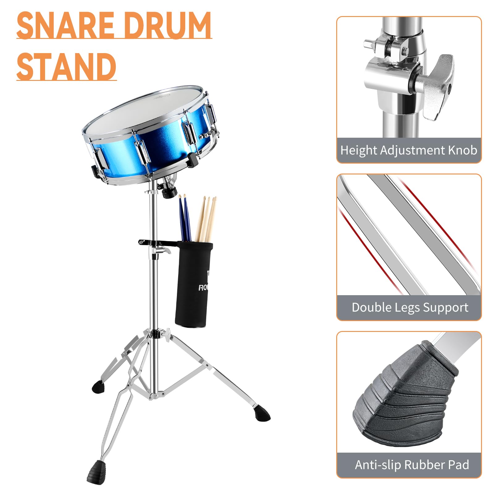 Rowell Snare Drum Stand Snare Stand With Drum Sticks Double Braced Snare Stand Fit For 10 To 14 Inch Snare Drum And Practice Pad