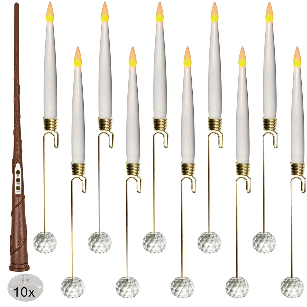 Leejec 10 Pcs Christmas Tree Candles With Crystal Drops, Wand Remote With Timer, Battery Operated Flameless Taper Window Candle,