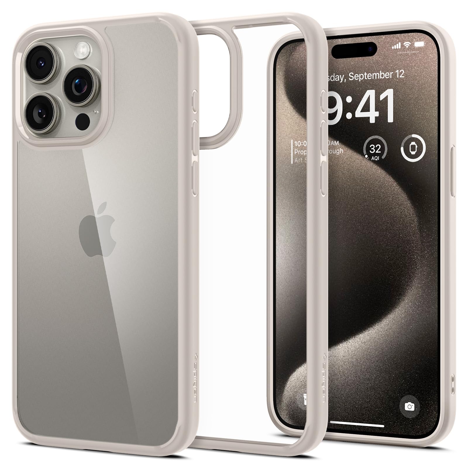 Spigen Ultra Hybrid Designed For Iphone 15 Pro Max Case (2023) [Anti Yellowing], [Military Grade Protection]   Natural Titanium