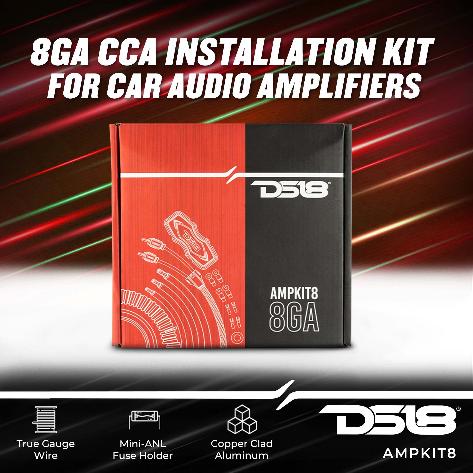 Ds18 Ampkit8 Gauge Amp Kit Amplifier Install Wiring 8 Ga Pro Installation Cables, 3000W (8 Gauge) Installation Kit For Car Audio