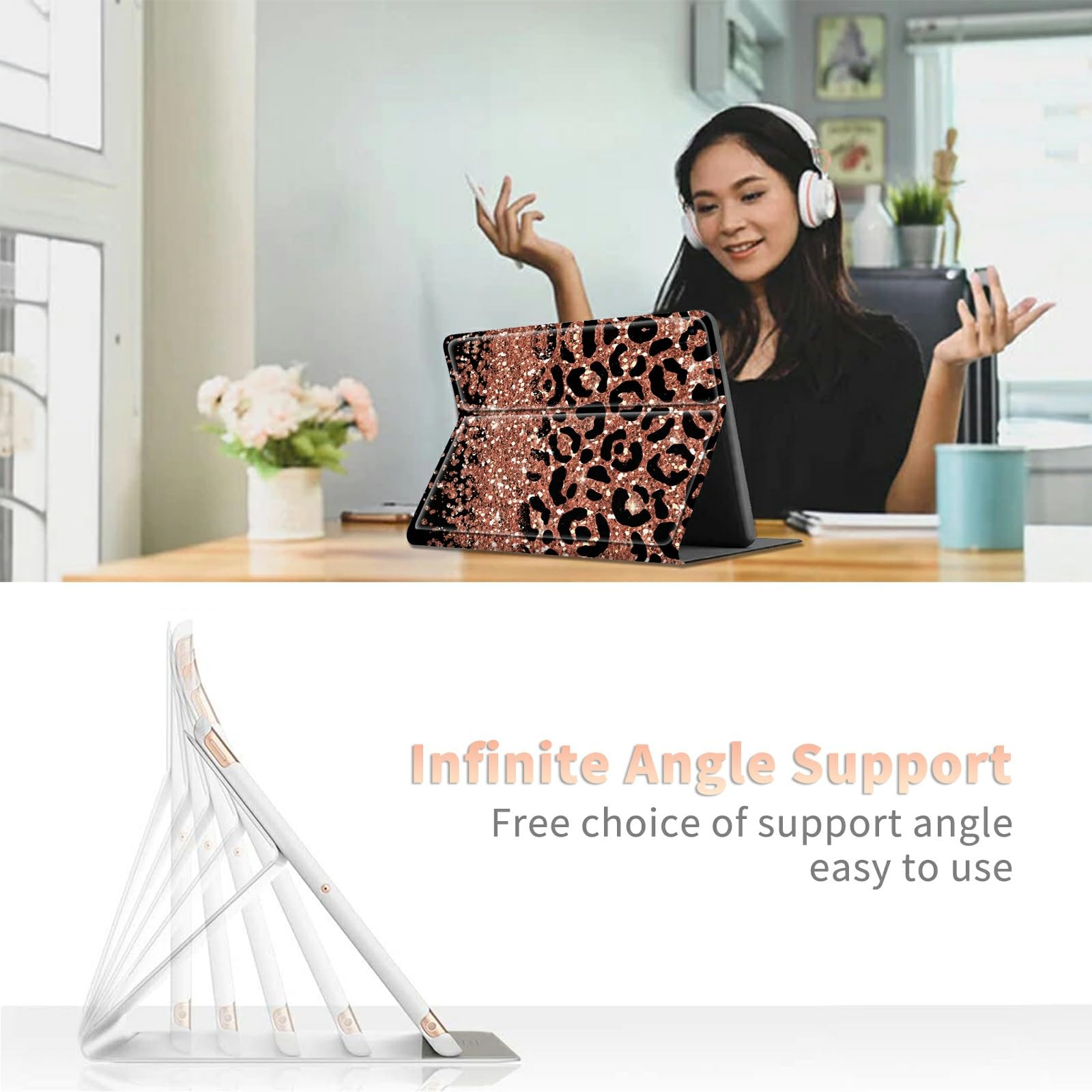 Leopard Glitter Case For All New Kindle Fire Hd 10 & 10 Plus Tablet (11Th Generation, 2021 Release), Pu Leather Folding Stand Co