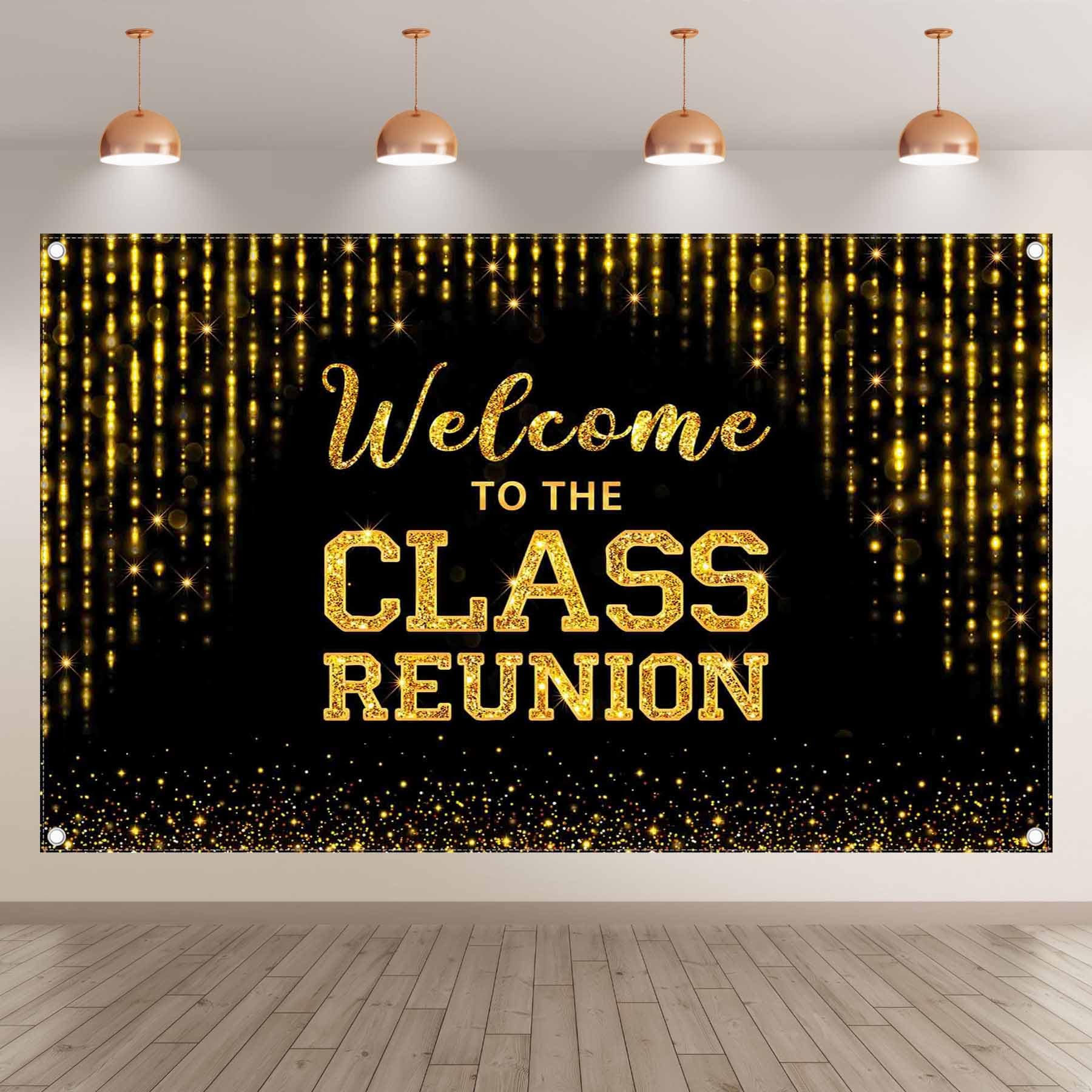Swepuck 72X43Inch Fabric Golden Welcome To The Class Reunion Backdrop 20Th 30Th 40Th Reunion Photography Background School Party
