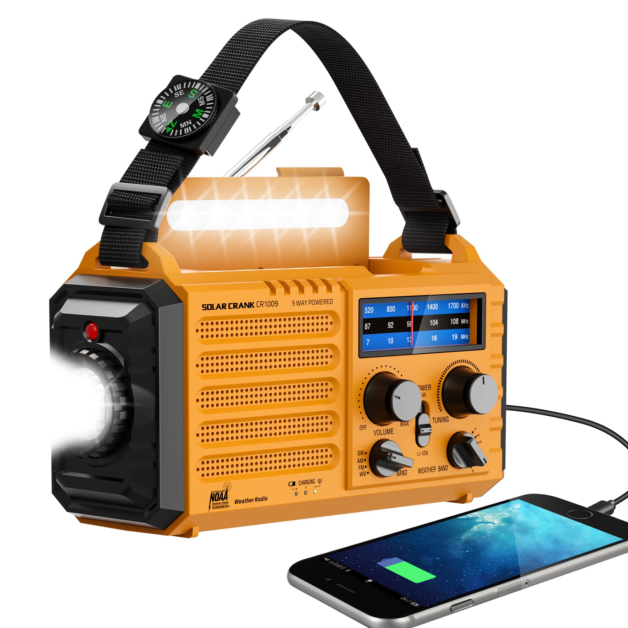 Emergency Radio With Noaa Weather Alert, Portable Solar Hand Crank Am/Fm Shortwave Radio For Survival,Rechargeable Battery Power
